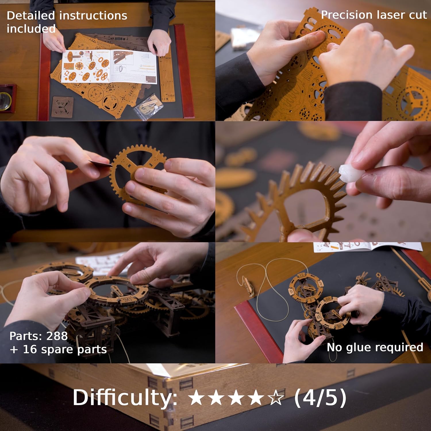 Thumbnail 3 de WOODEN.CITY Steampunk Gearworks 288-piece Mechanical Clock Kit 🧩