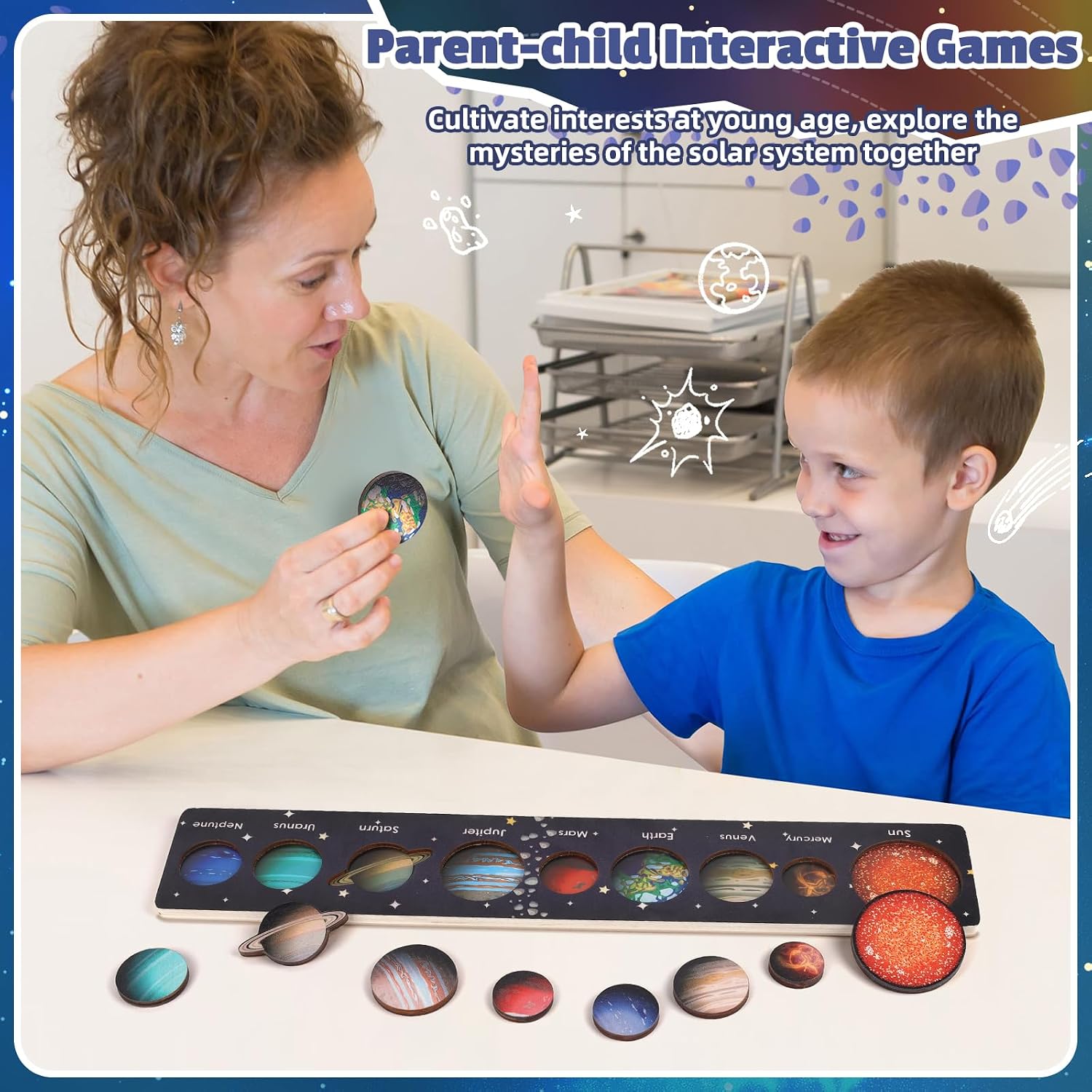 Detalle de WhizWinks Solar System Wooden Puzzle for 3–7 Year Olds (Montessori-inspired space matching game)