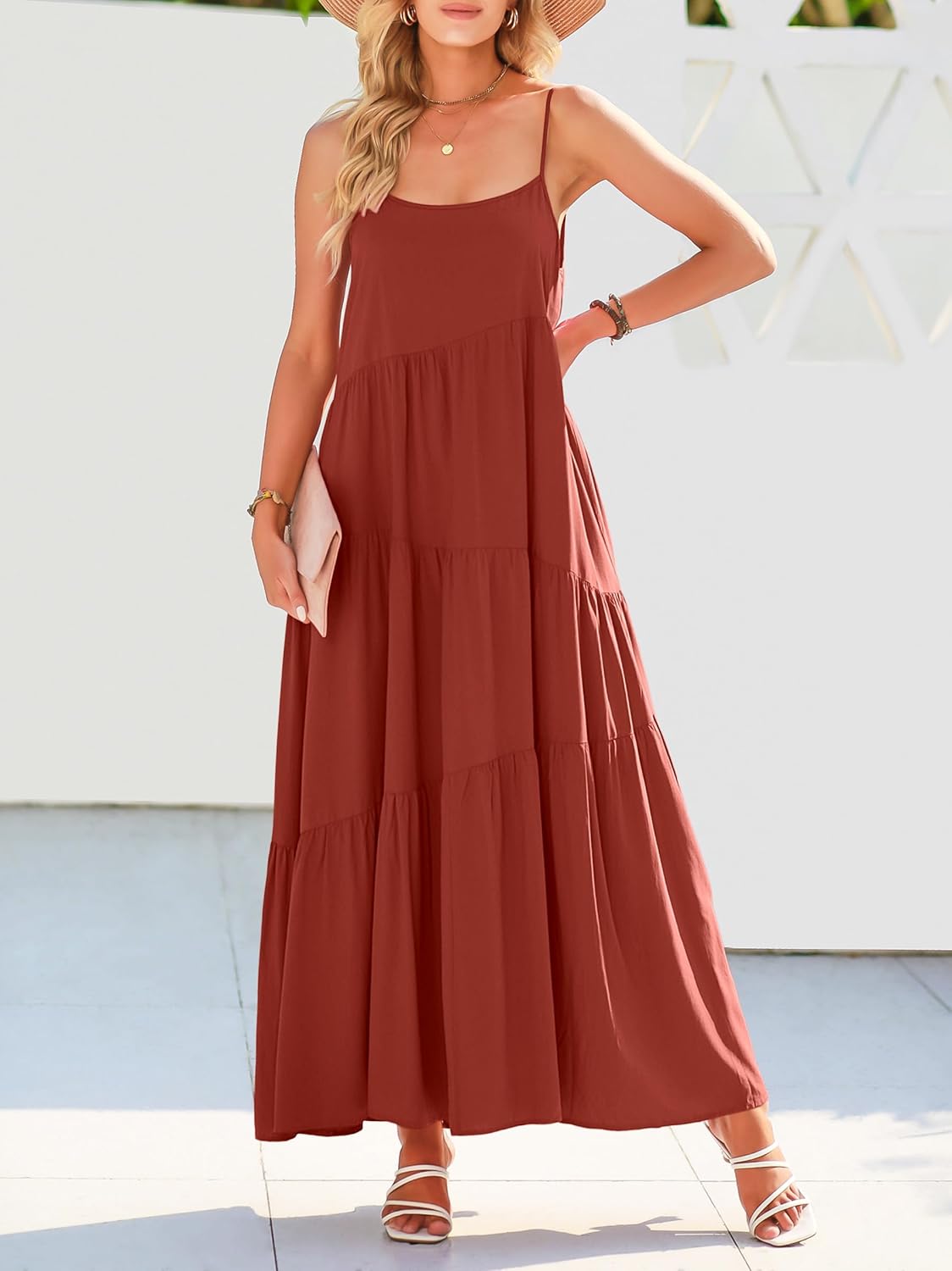 Detalle de ANRABESS Women's Summer Casual Loose Sleeveless Sundress - Boho Linen Maxi