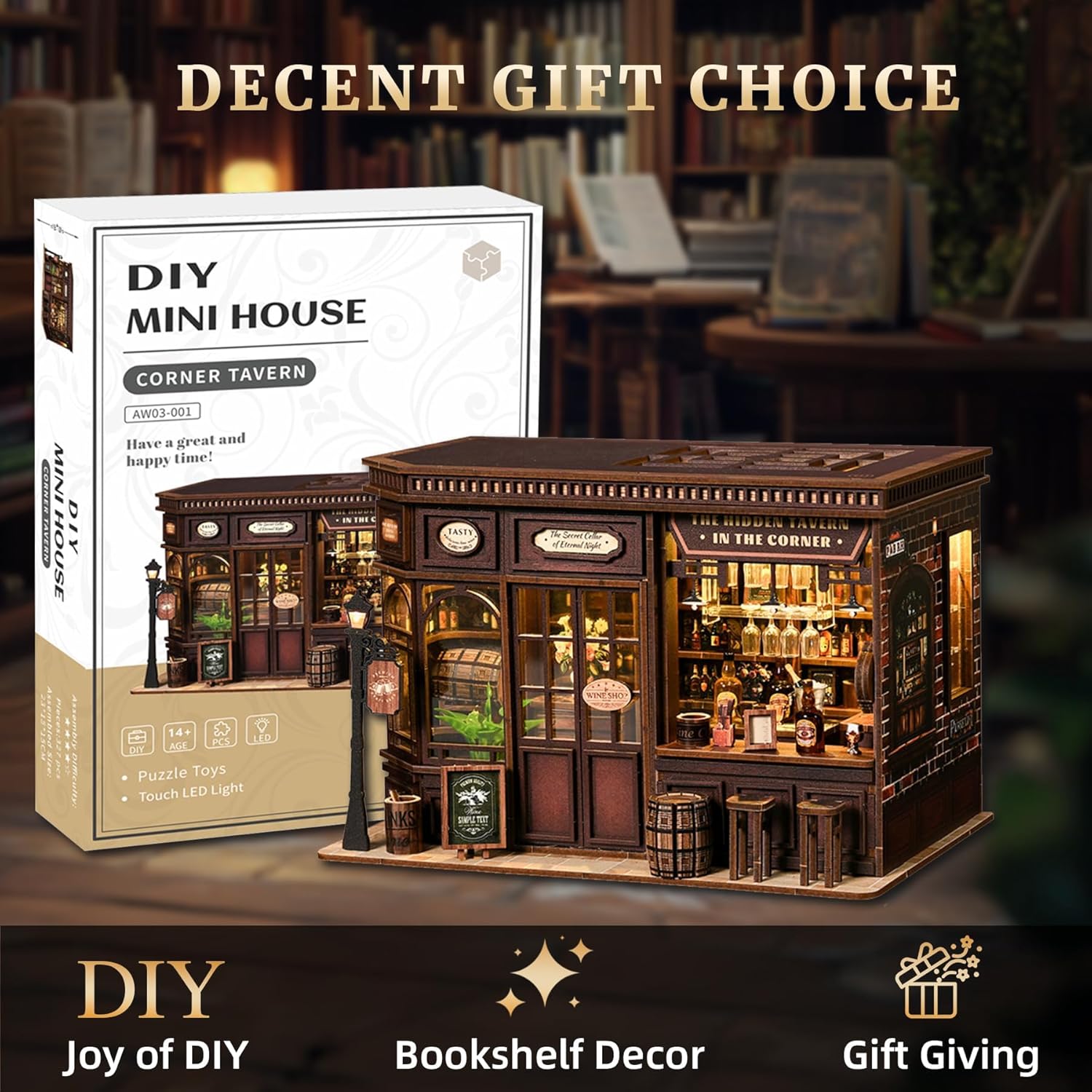 Detalle de LUMYCE Kit Book Nook DIY per Adulti – Taverna in Miniatura con Luci LED da Montare