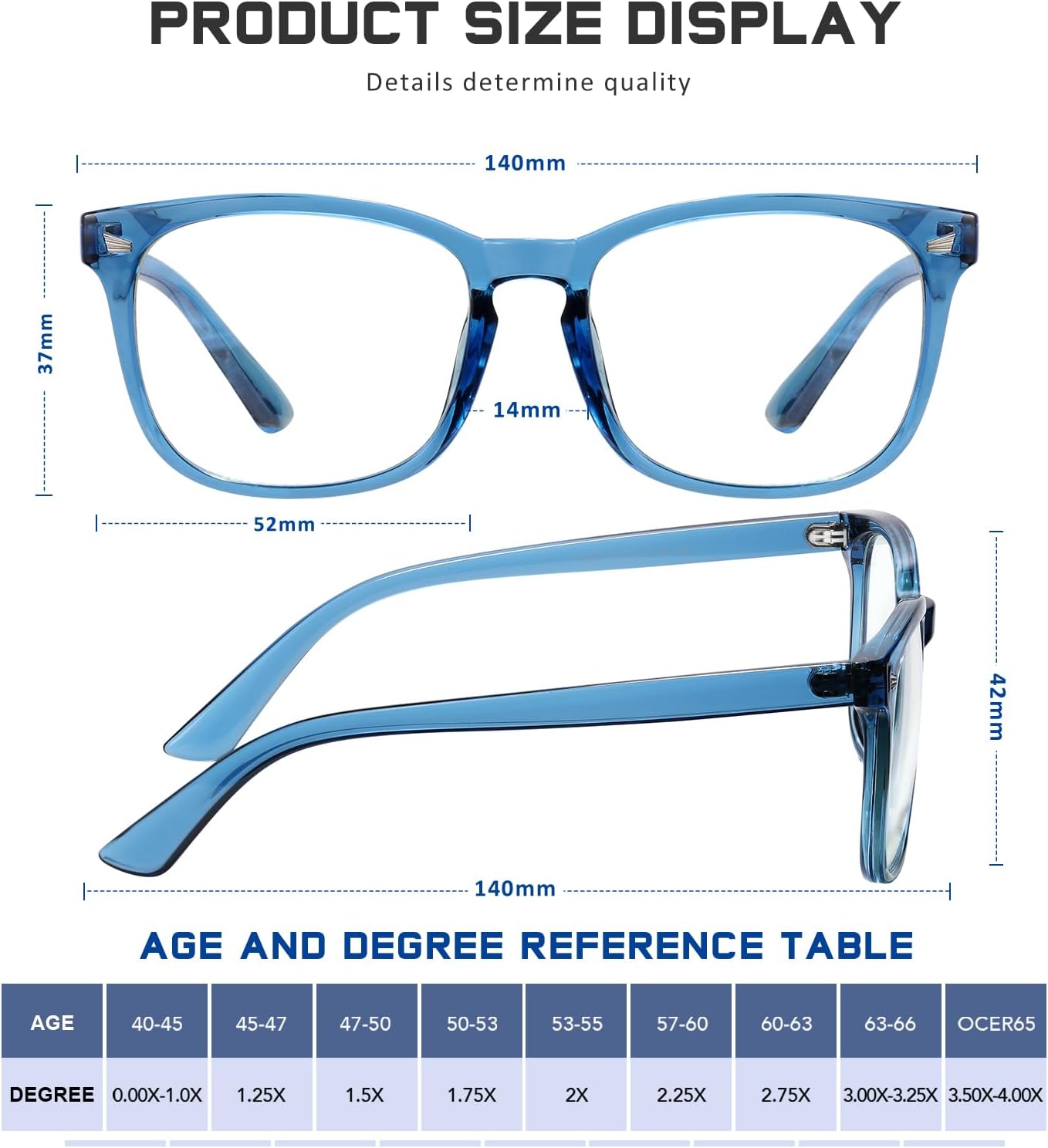 Detalle de Jectieey Reading Glasses with Polycarbonate Lenses