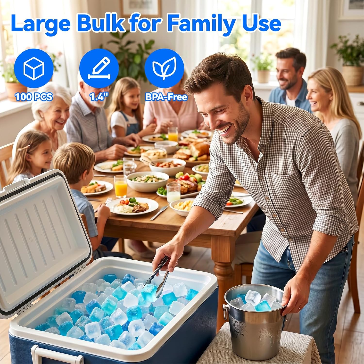 Thumbnail 2 de SHENGQIPC 1.4-Inch Reusable Ice Cubes, 100-Pack Blue BPA-Free Plastic