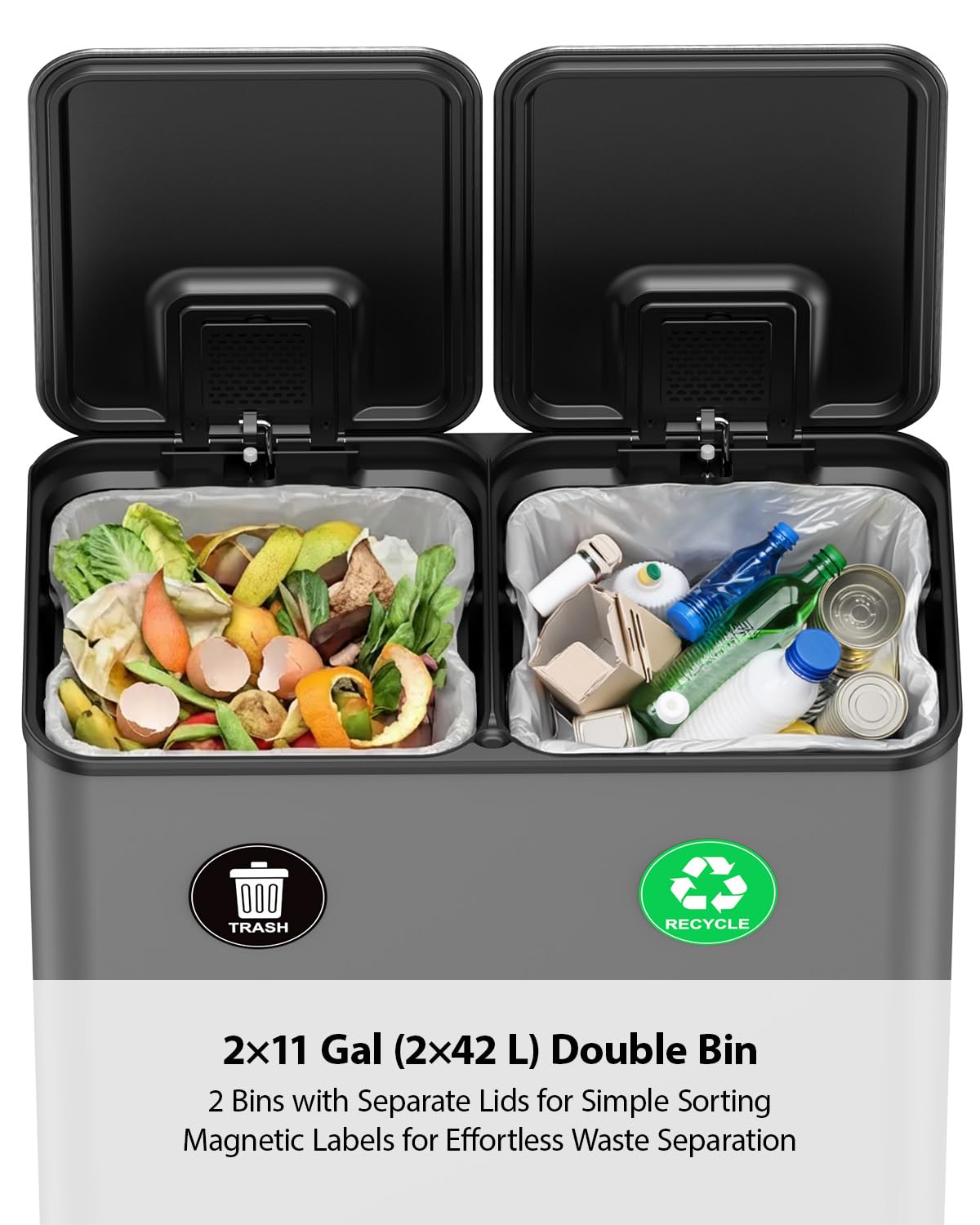 Detalle de Lovewind 22-Gallon Dual-Compartment Stainless Steel Step Trash Can