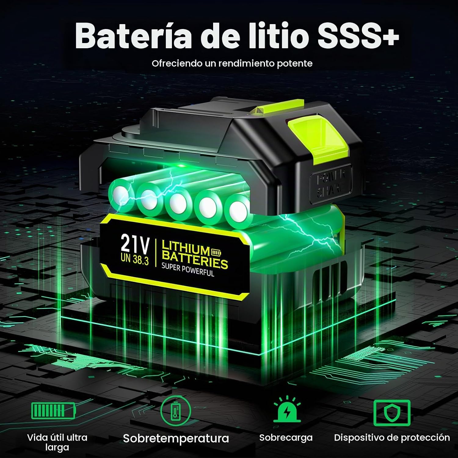 Thumbnail 2 de Soplador de Hojas Yuquesen 900.000 RPM — kit 2 baterías, cargador y accesorios (Verde Brillante)