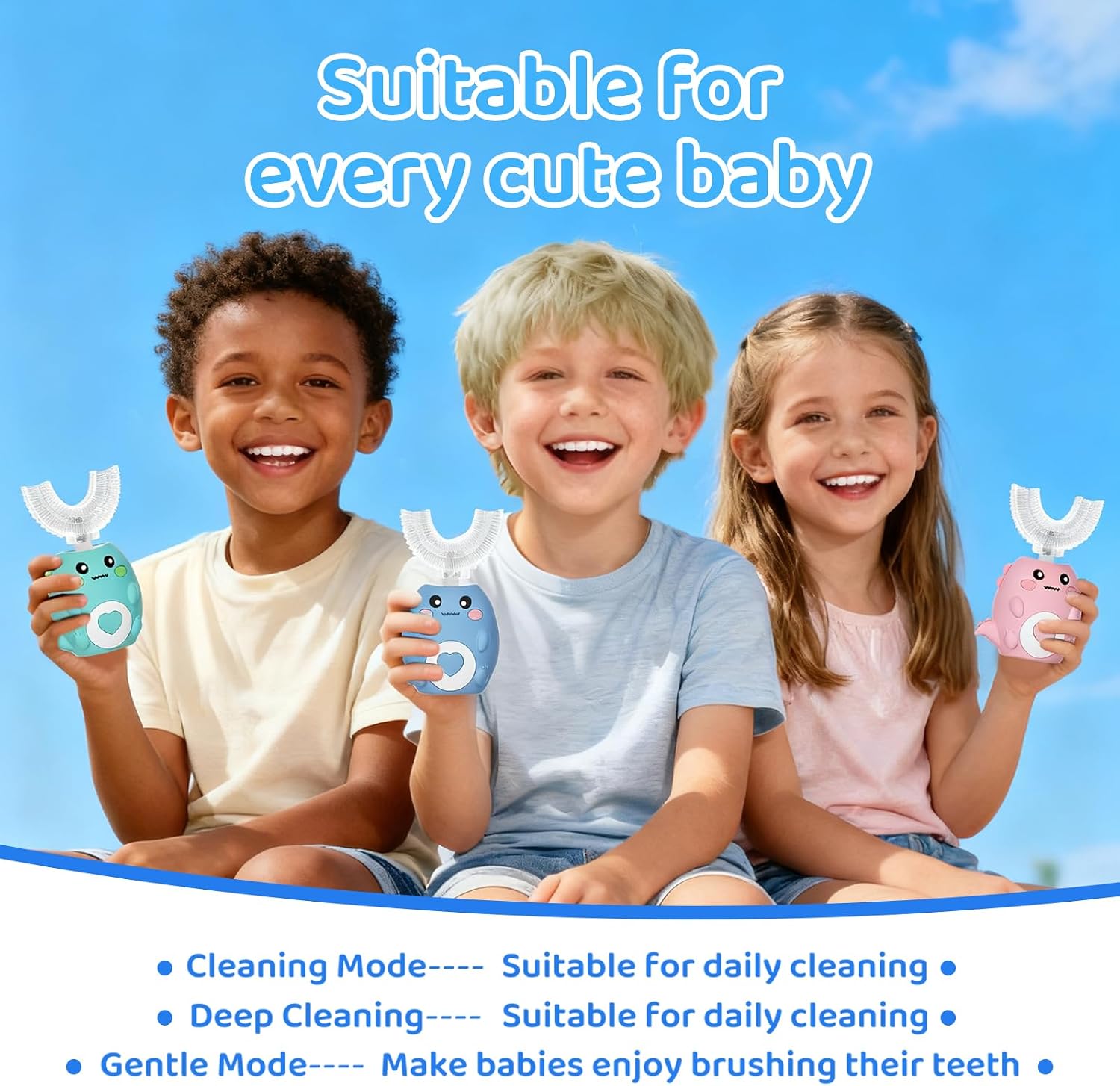 Detalle de Lwalaneng Kids U Shaped Electric Toothbrush with 3 Cleaning Modes and 4 Brush Heads