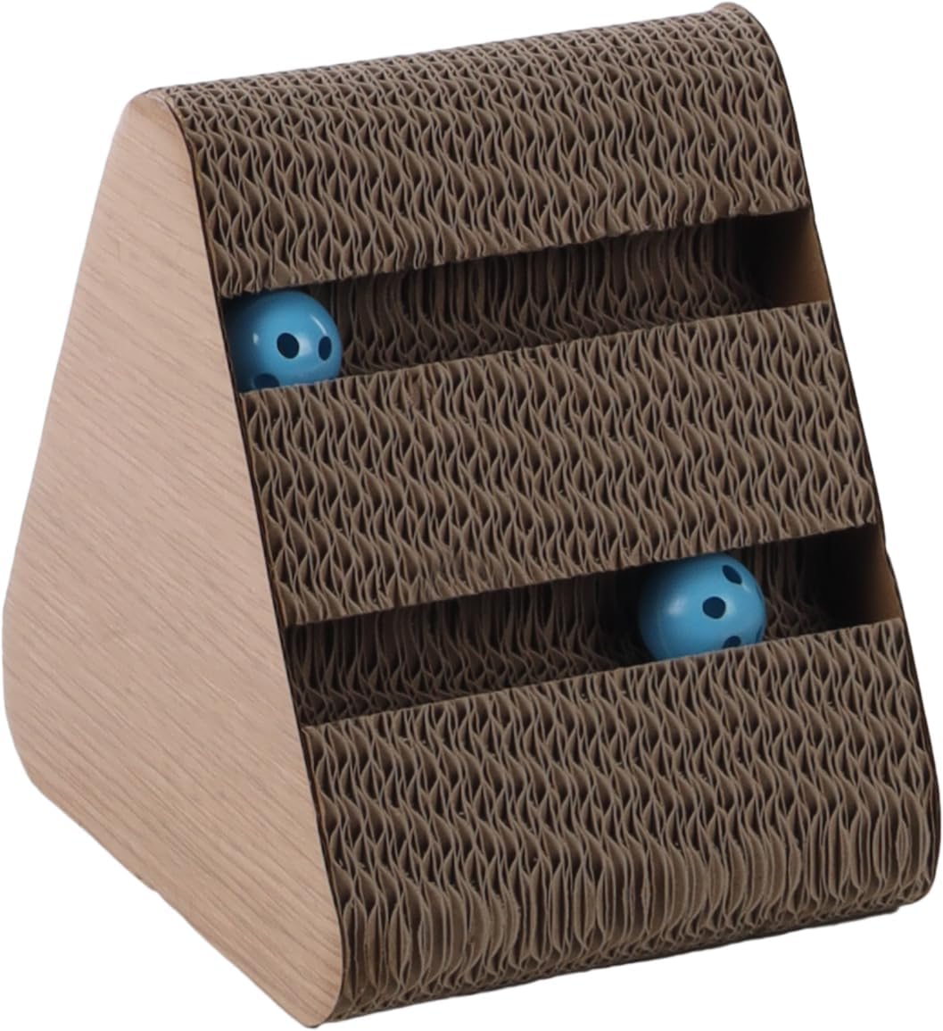 Thumbnail 3 de Katzenspielzeug Kratzspielzeug Beli Dreieck braun (20 x 24,5 x 24,5 cm) mit Katzenminze und 2 Glöckchenbällen – recycelbarer Karton