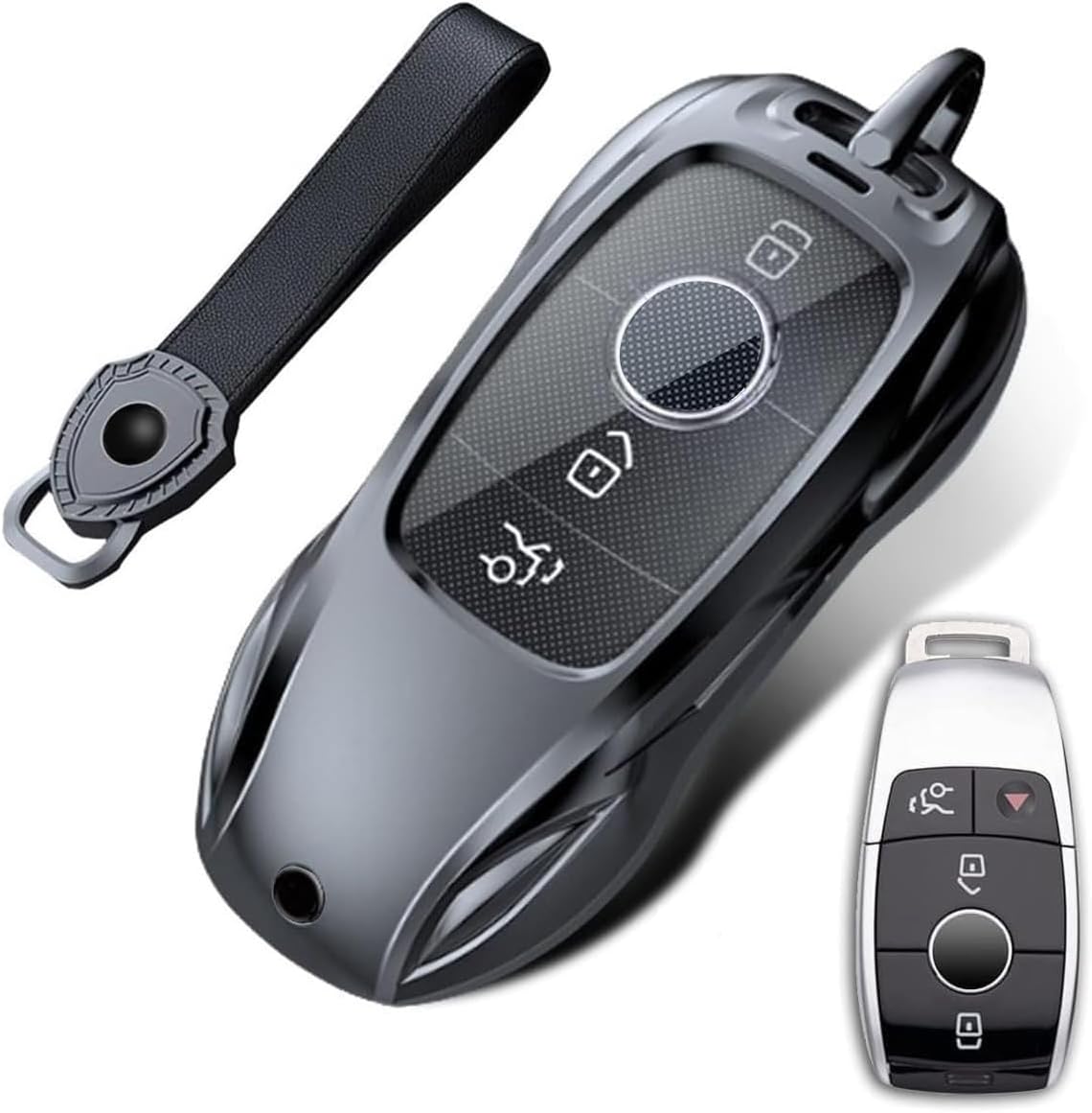 Thumbnail 4 de HANSTRONG GEAR Key Fob Case Cover: 360° Metal Protection for Mercedes-Benz Keys (Dark Grey)
