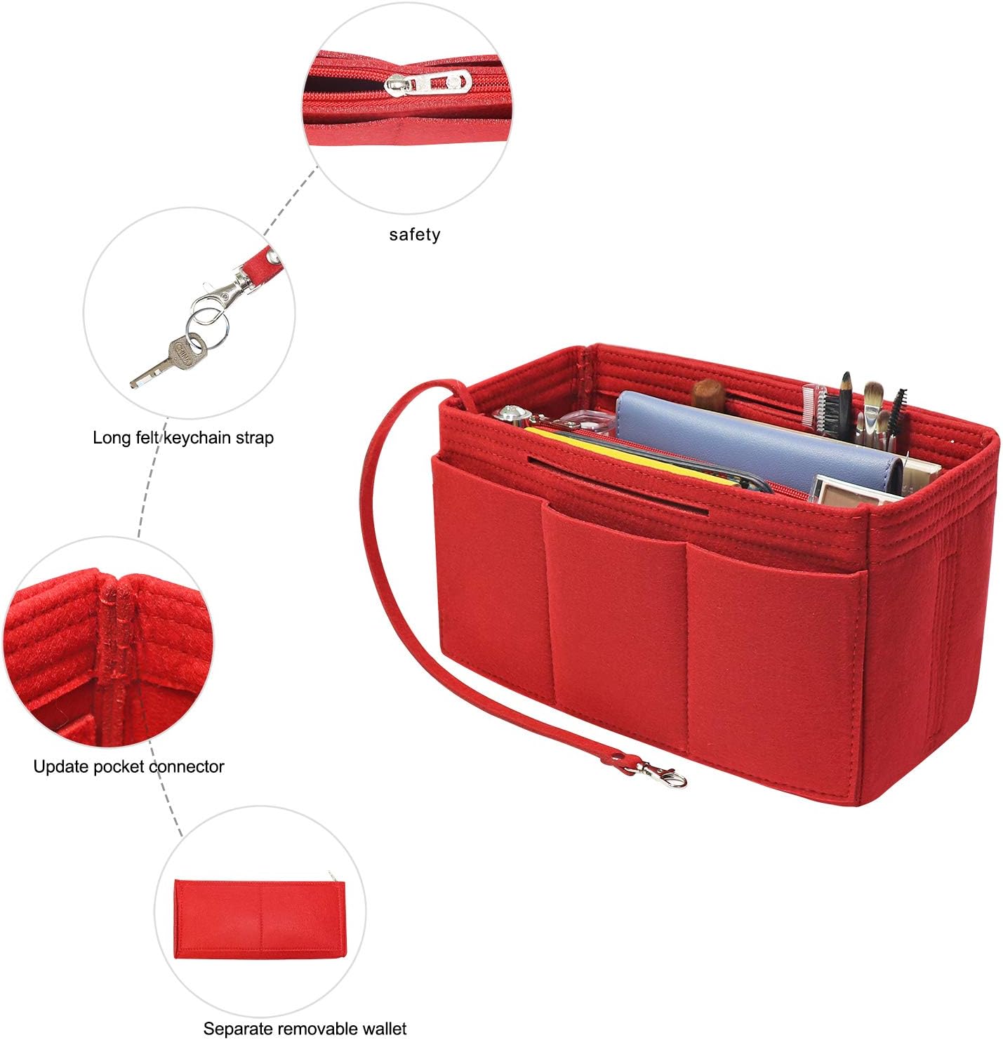 Detalle de Soyizom Felt Handbag Organiser Insert (Bag-in-bag) — Large for Neverfull Red