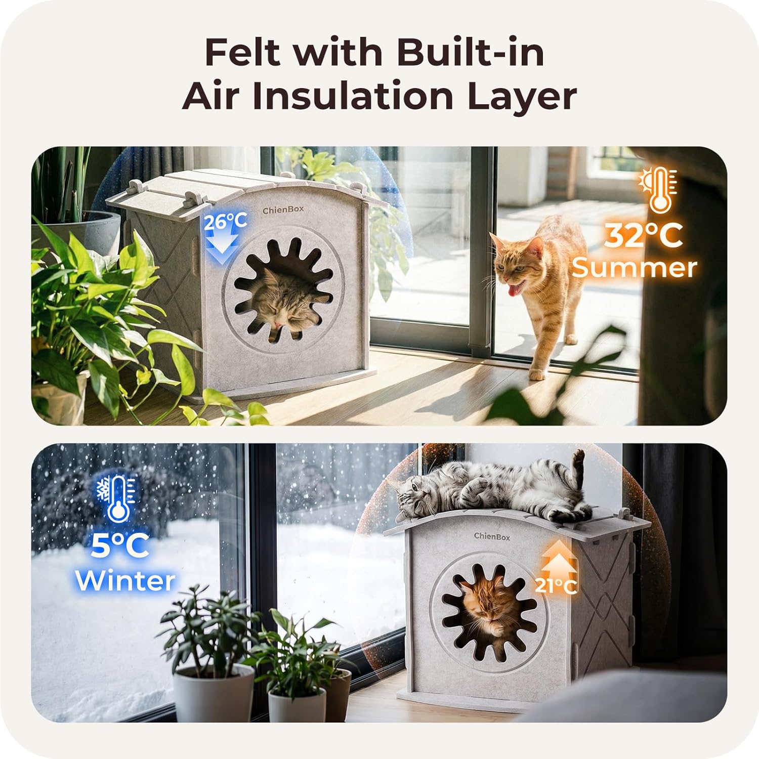 Thumbnail 1 de Chienbox Felt Cat House 38×36×38 cm cosy cave 🐱