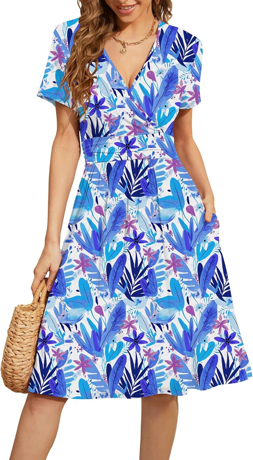 Thumbnail 5 de WEACZZY Women's Summer Day Dress with Pockets: Floral V-Neck Empire Waist