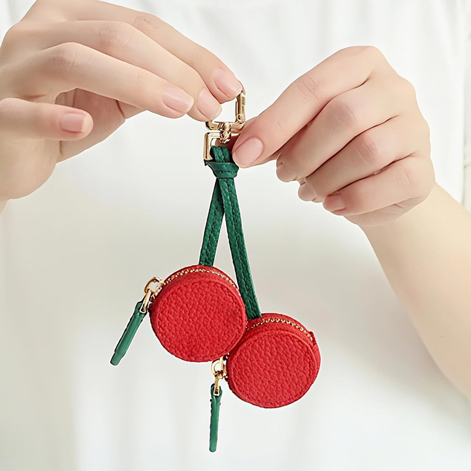Thumbnail 4 de NlsqEU Kirschen Schlüsselanhänger aus Leder mit Bag Charm und Münzbeutel-Anhänger