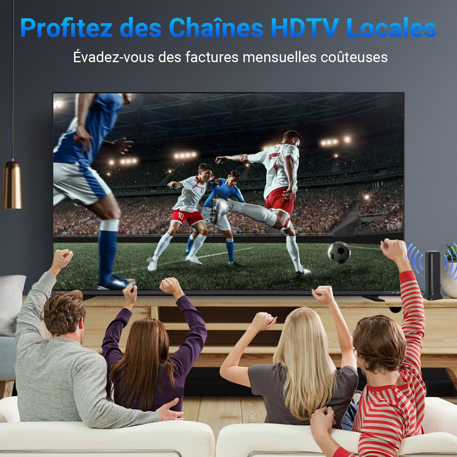 Thumbnail 1 de Antenne TV Intérieure Puissante 2026 — 460+ KM, Réception 360°, Amplificateur à Haut Gain
