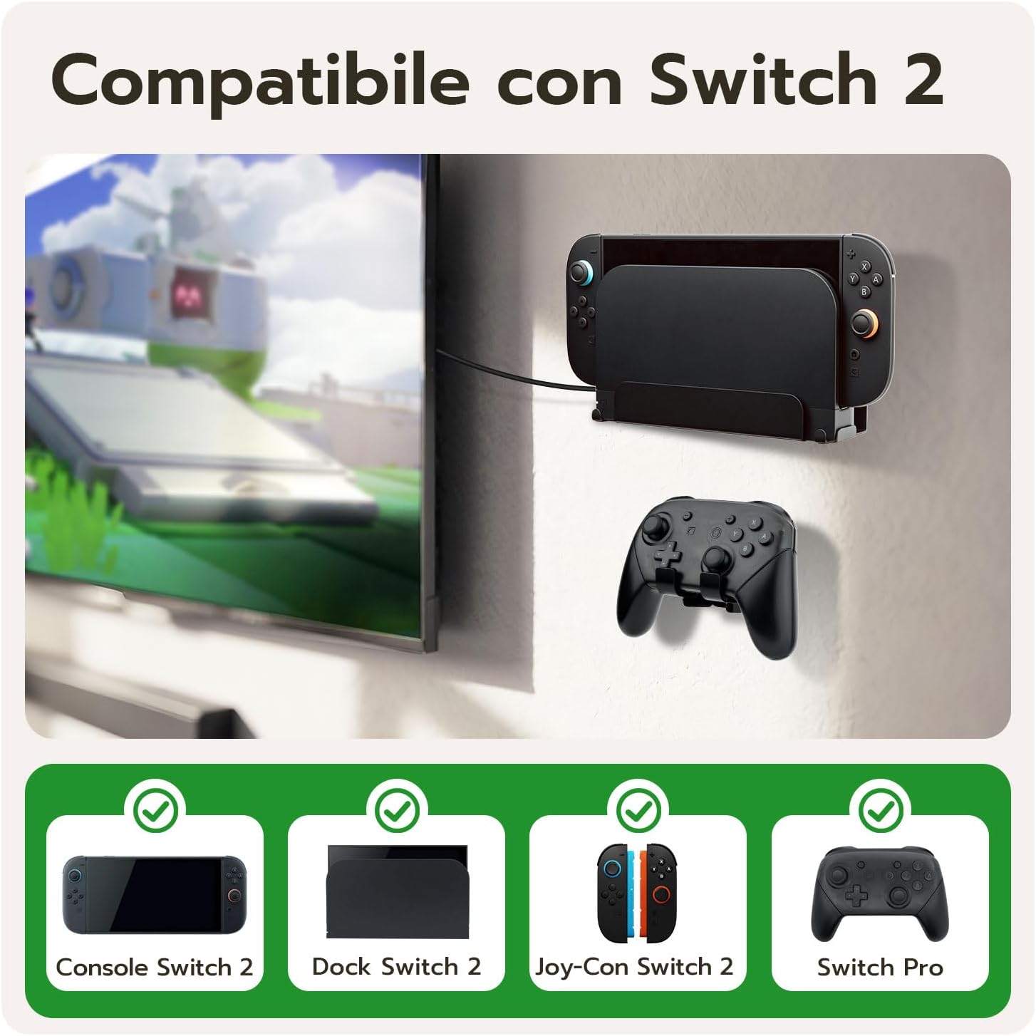 Thumbnail 1 de Tolesum supporto da parete per Switch 2 (compatibile con Dock JoyCon e Switch Pro Controller), in metallo nero