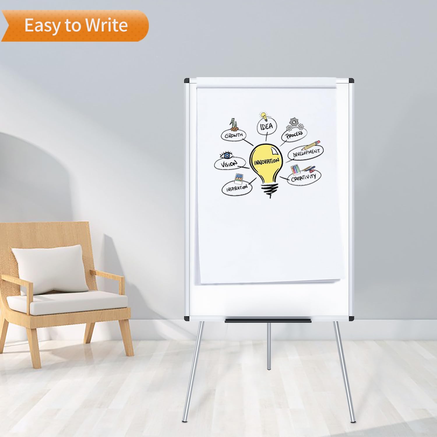 Detalle de VIZ-PRO Magnetic Whiteboard Easel, 90 x 60 cm – Portable, Height-Adjustable Dry Erase Board