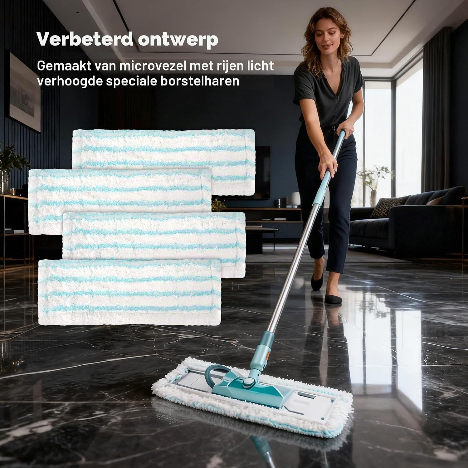 Thumbnail 6 de JIYANA YY-lifeichangtiao dweilpads van microvezel, 4 stuks, 48,5 x 16,5 cm