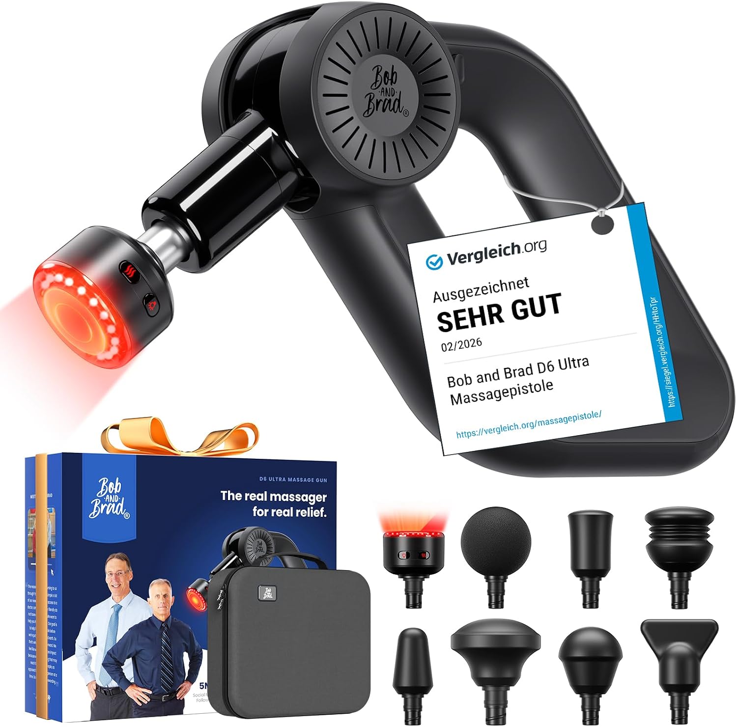 Detalle de BOB AND BRAD D6 Ultra Massagepistole mit Infrarot-Heizmassagekopf (16 mm Amplitude)