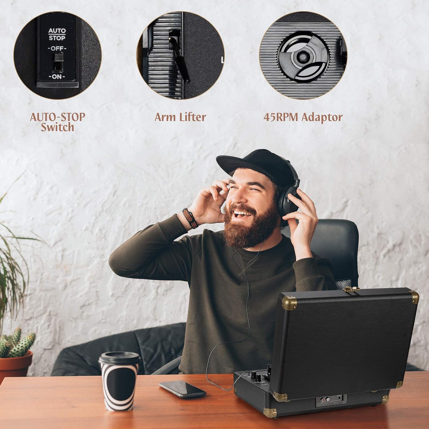 Thumbnail 6 de Vinyl Record Player 3-Speed Bluetooth Suitcase