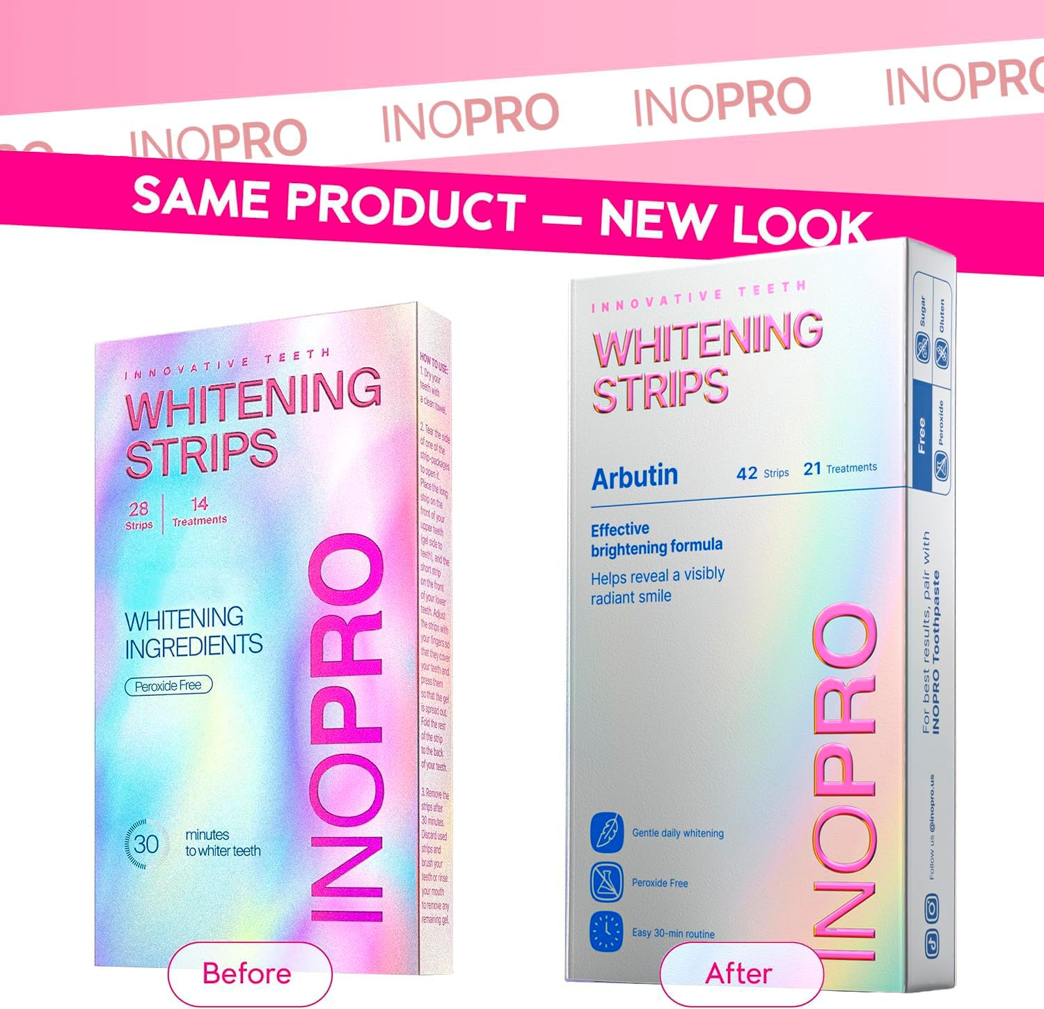 Thumbnail 1 de InoPro Teeth Whitening Strips 21 Treatments Kit – Non-Peroxide, Coconut Oil + Arbutin