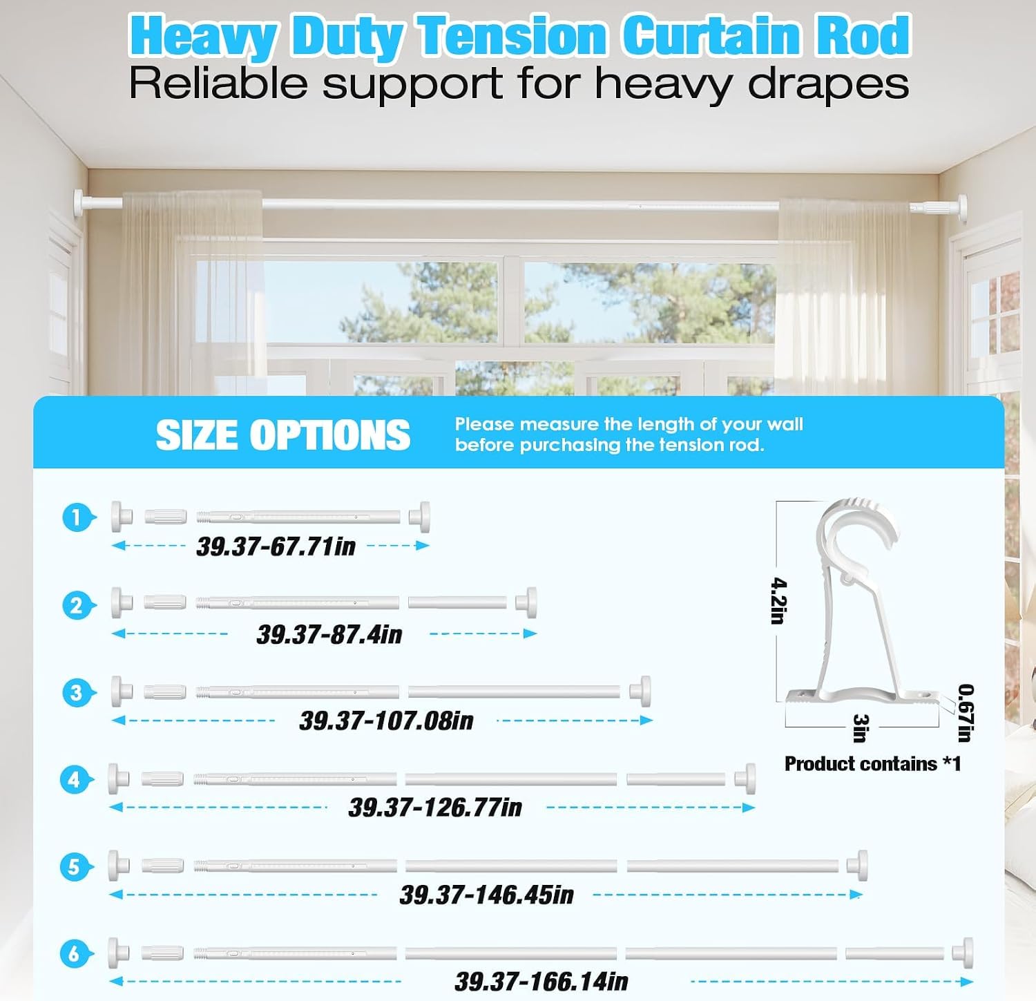 Detalle de MEXAU Tension Curtain Rod 39–120 Inches