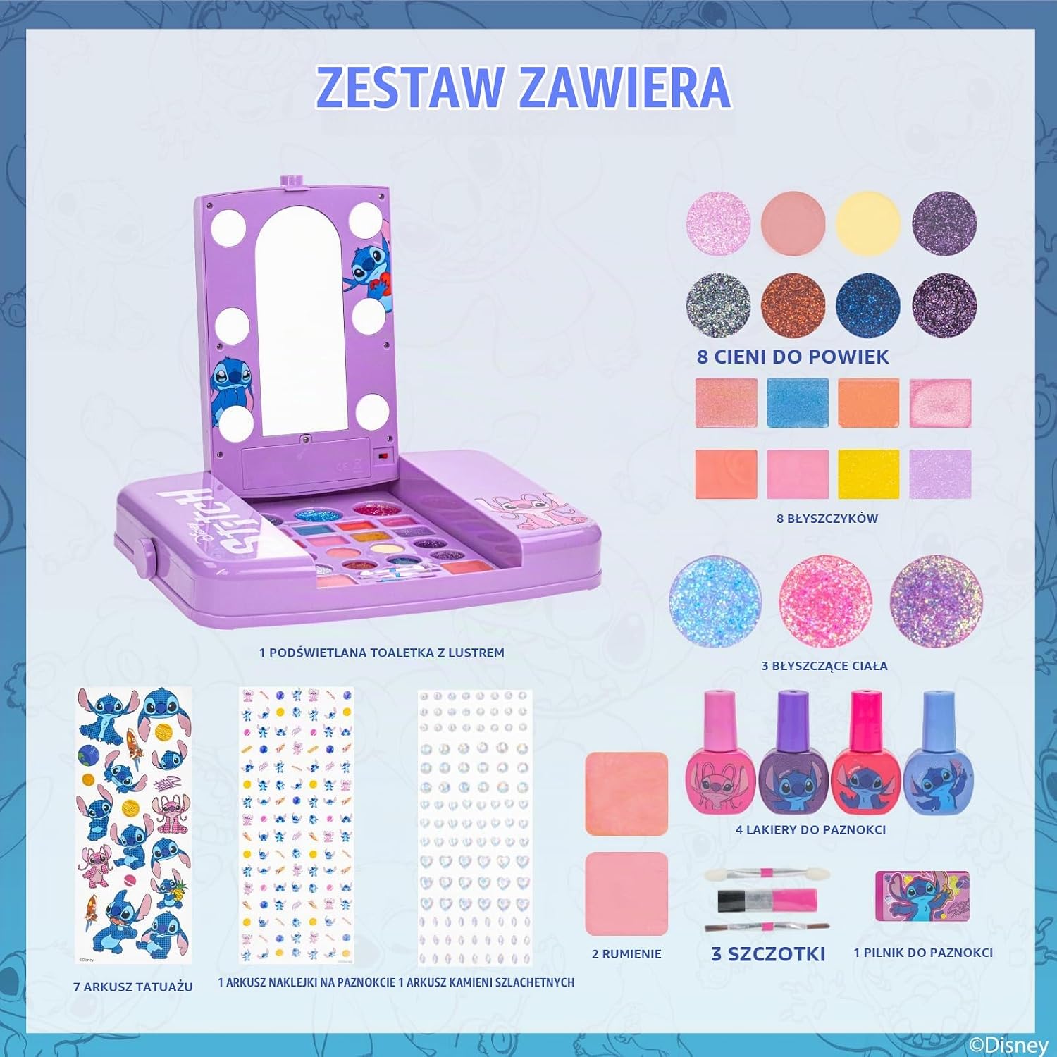 Detalle 2 de Townley Girl Stitch – zestaw kosmetyczny z podświetlanym lusterkiem i lakierami