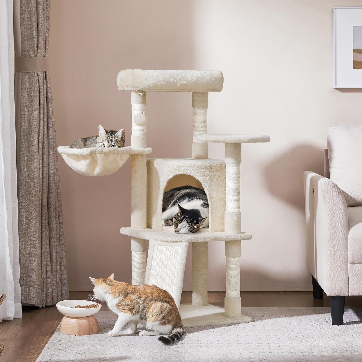 Thumbnail 1 de Yaheetech 107cm Cat Tree with Condo and Basket 🐱