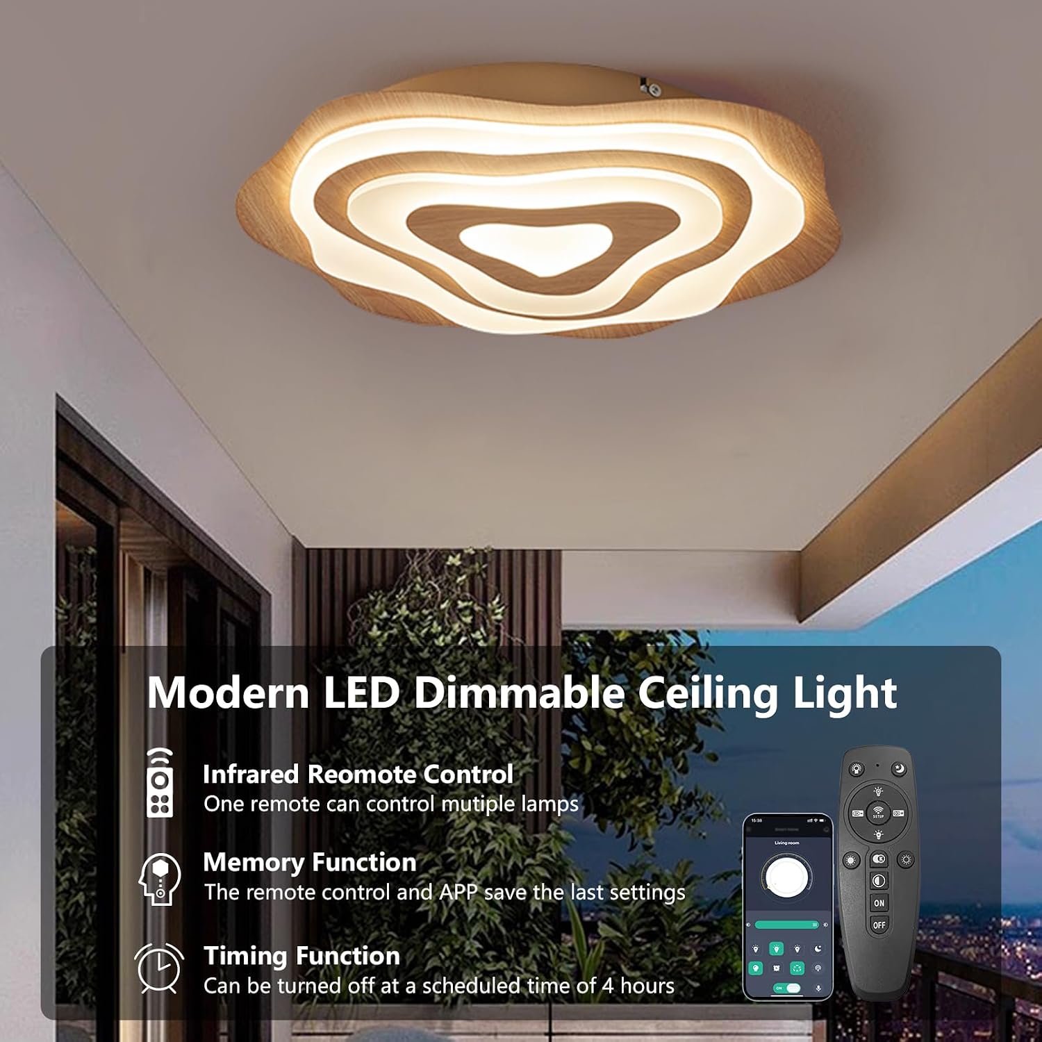 Thumbnail 5 de SUCIKORIO Marron 48W Dimmable LED Ceiling Light, 50 cm, Remote & App
