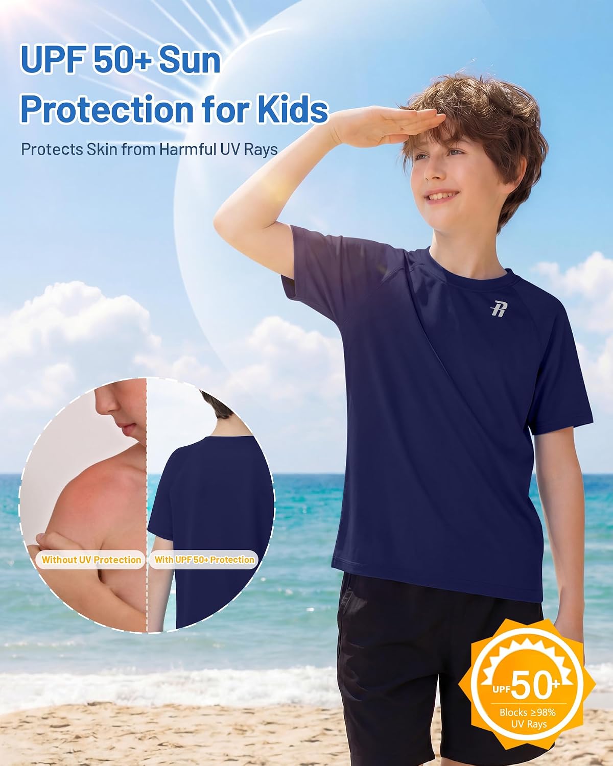Detalle de Runhit Kids Rash Vest Short Sleeve with UPF 50+ Sun Protection