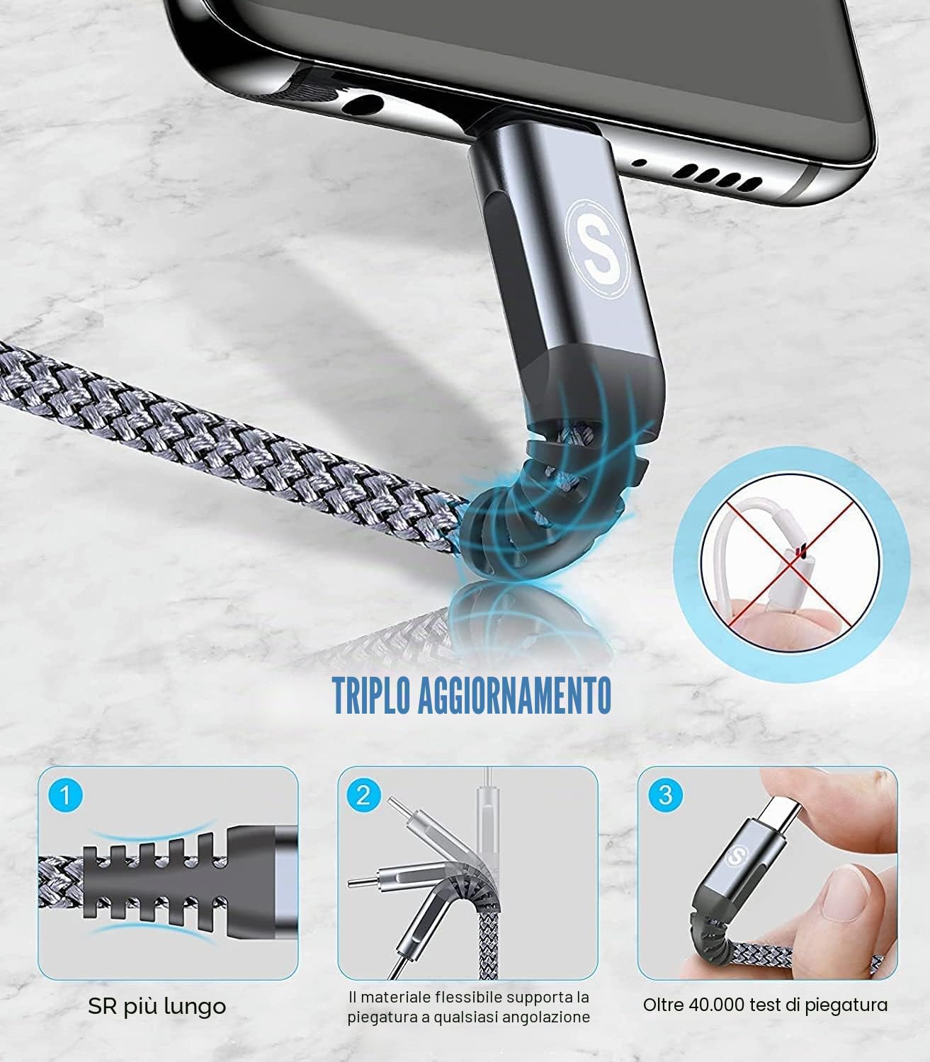 Thumbnail 3 de Cavo USB-C USB C [2 pezzi, 3 m] PD 60W – Set da 2 cavi Type-C resistenti e veloci