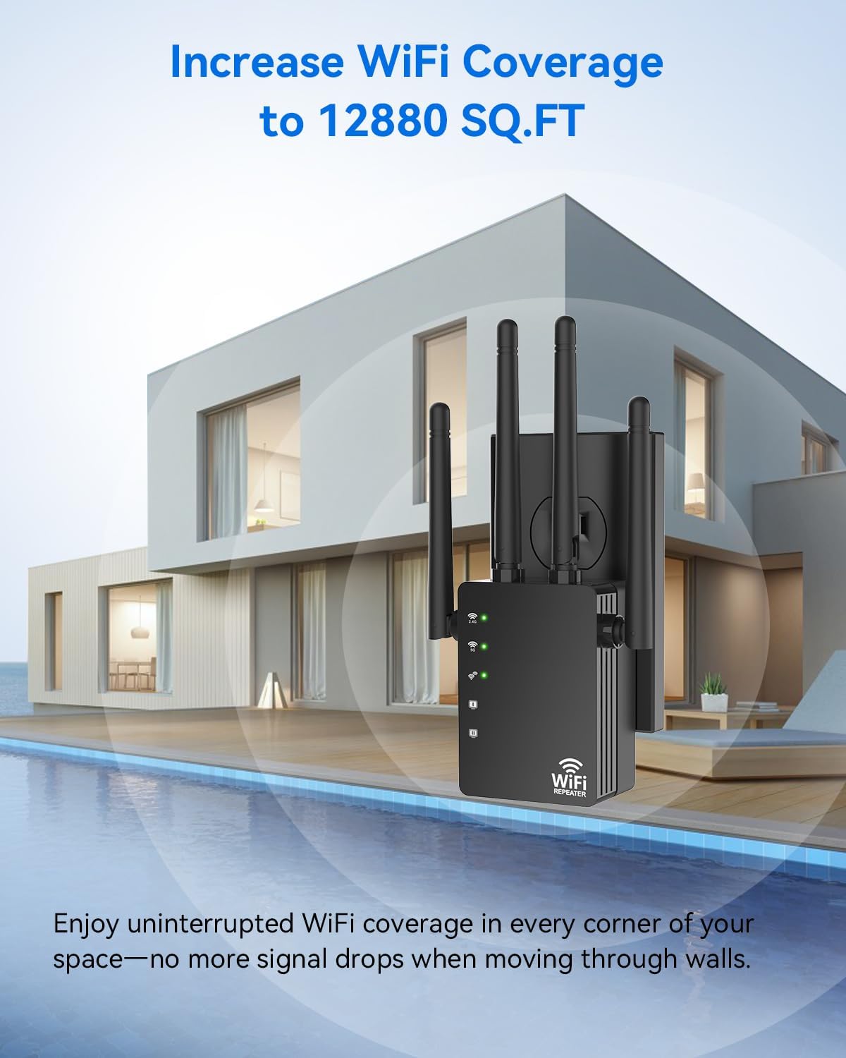 Detalle de Dual Band 5GHz/2.4GHz WiFi Extender with 12880 Sq.ft Coverage