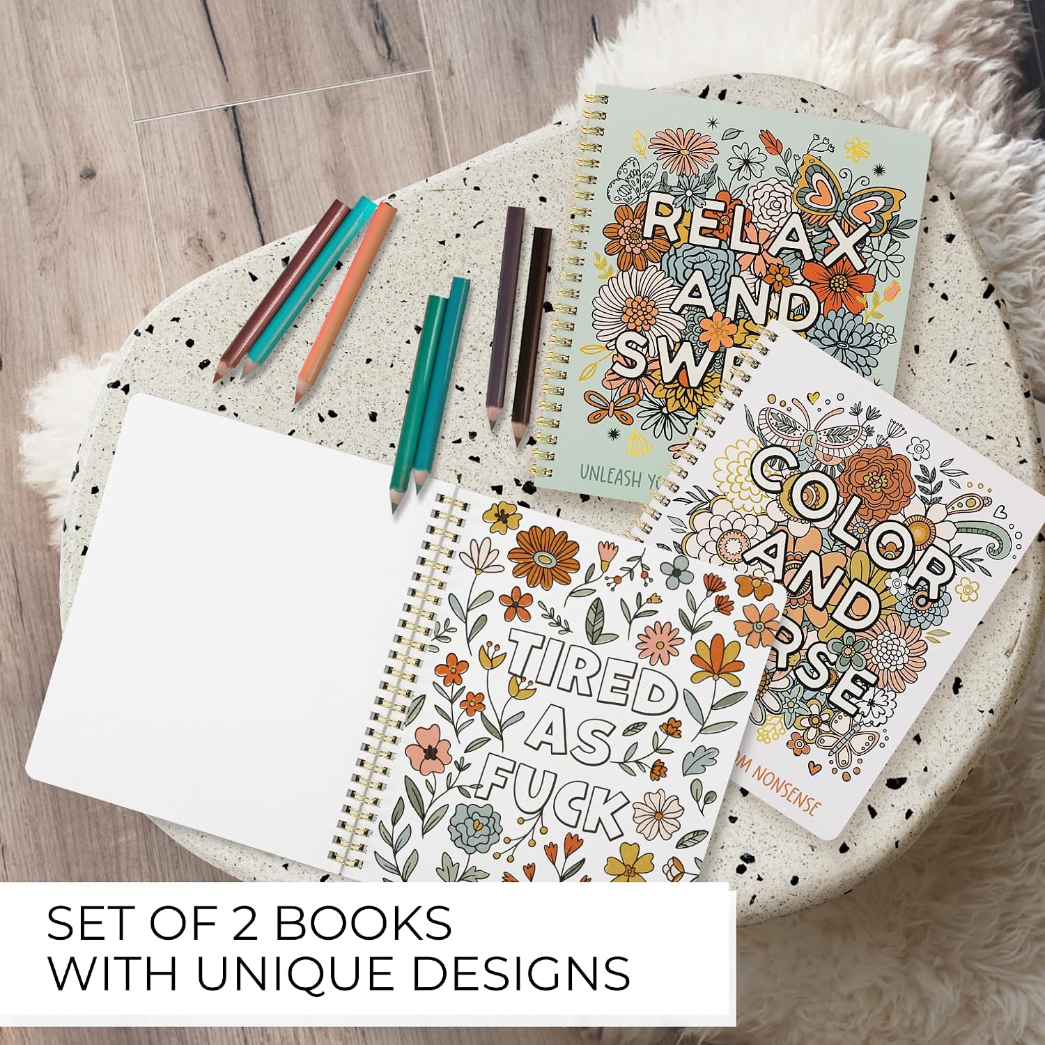 Detalle 2 de ZICOTO zic-acoloringbv6_25-042 Adult Coloring Books, 2-Book Spiral-Bound Set
