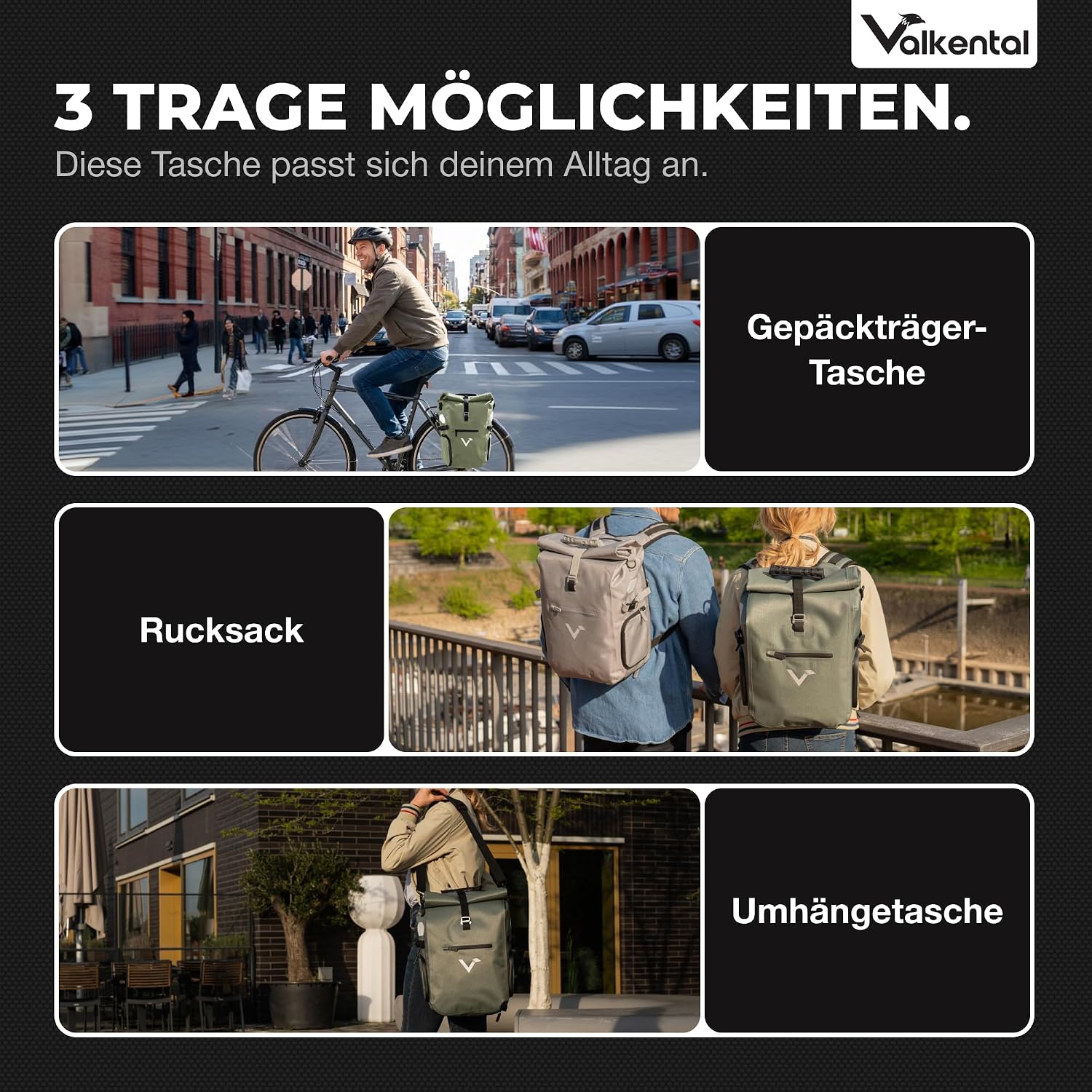 Thumbnail 1 de Valkental® 3in1 Fahrradtasche Pro – Das Original, 23 L, wasserdicht, flexibel einsetzbar