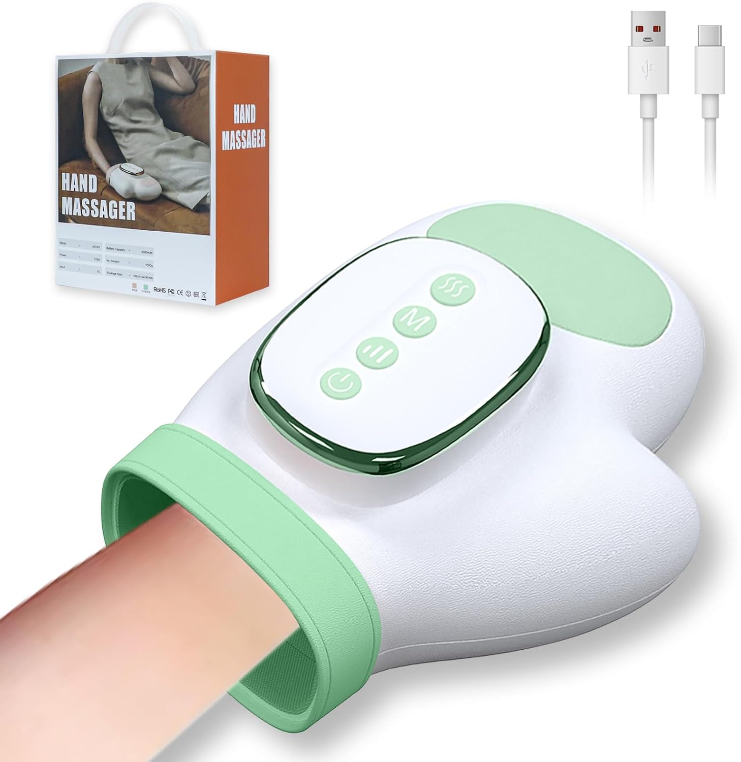 Detalle de ideallife handmassageapparaat met warmte, 14 luchtkussens en 3 massagemodi