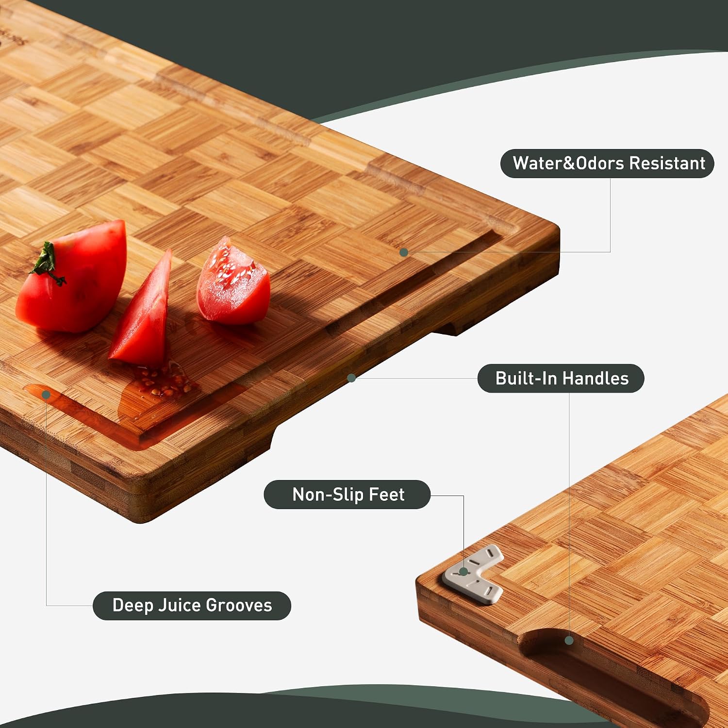 Detalle de XXX Large Bamboo Cutting Board with Non-Slip Feet