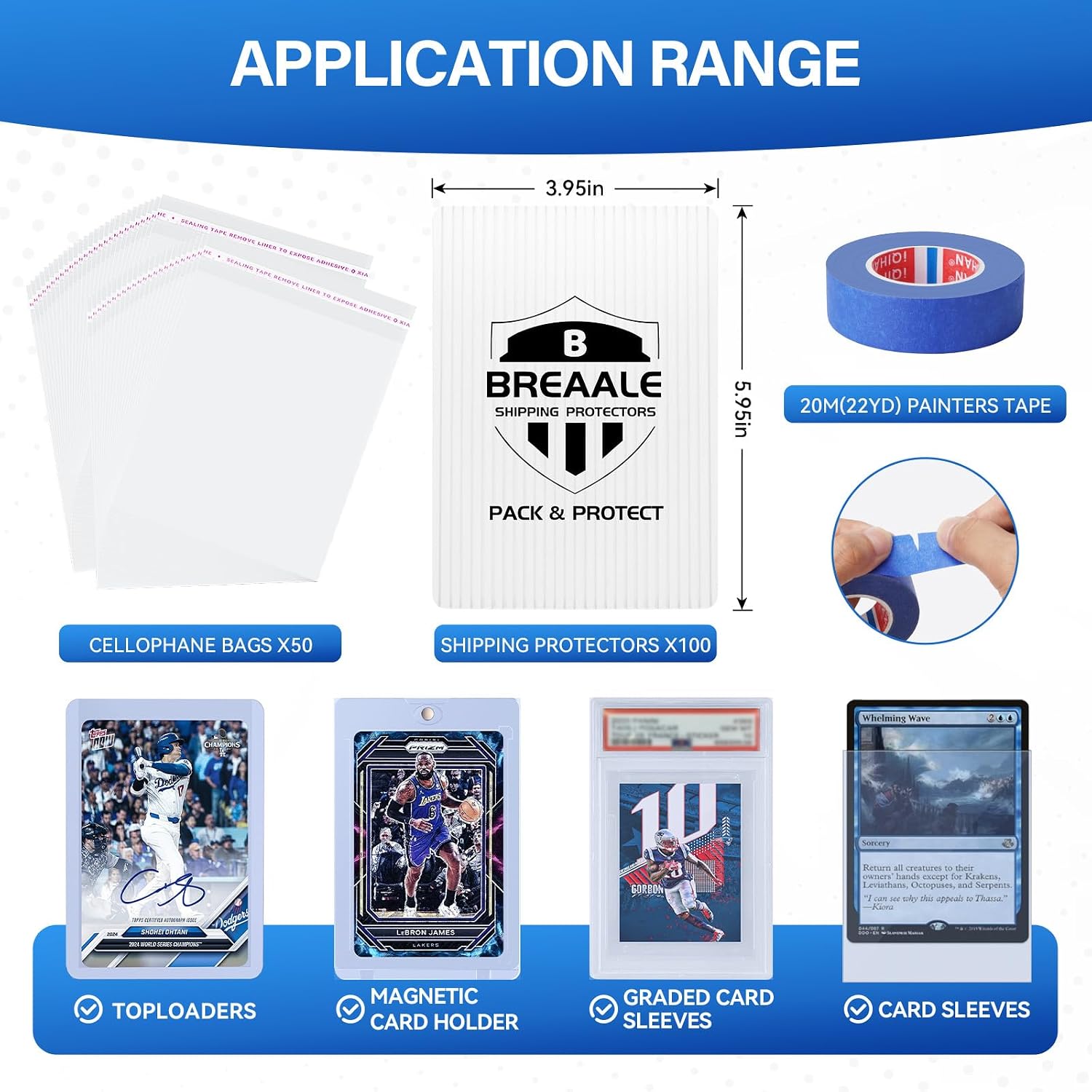 Detalle de Breaale Card Protectors Shipping Kit for Trading Cards, 4 x 6 Protectors