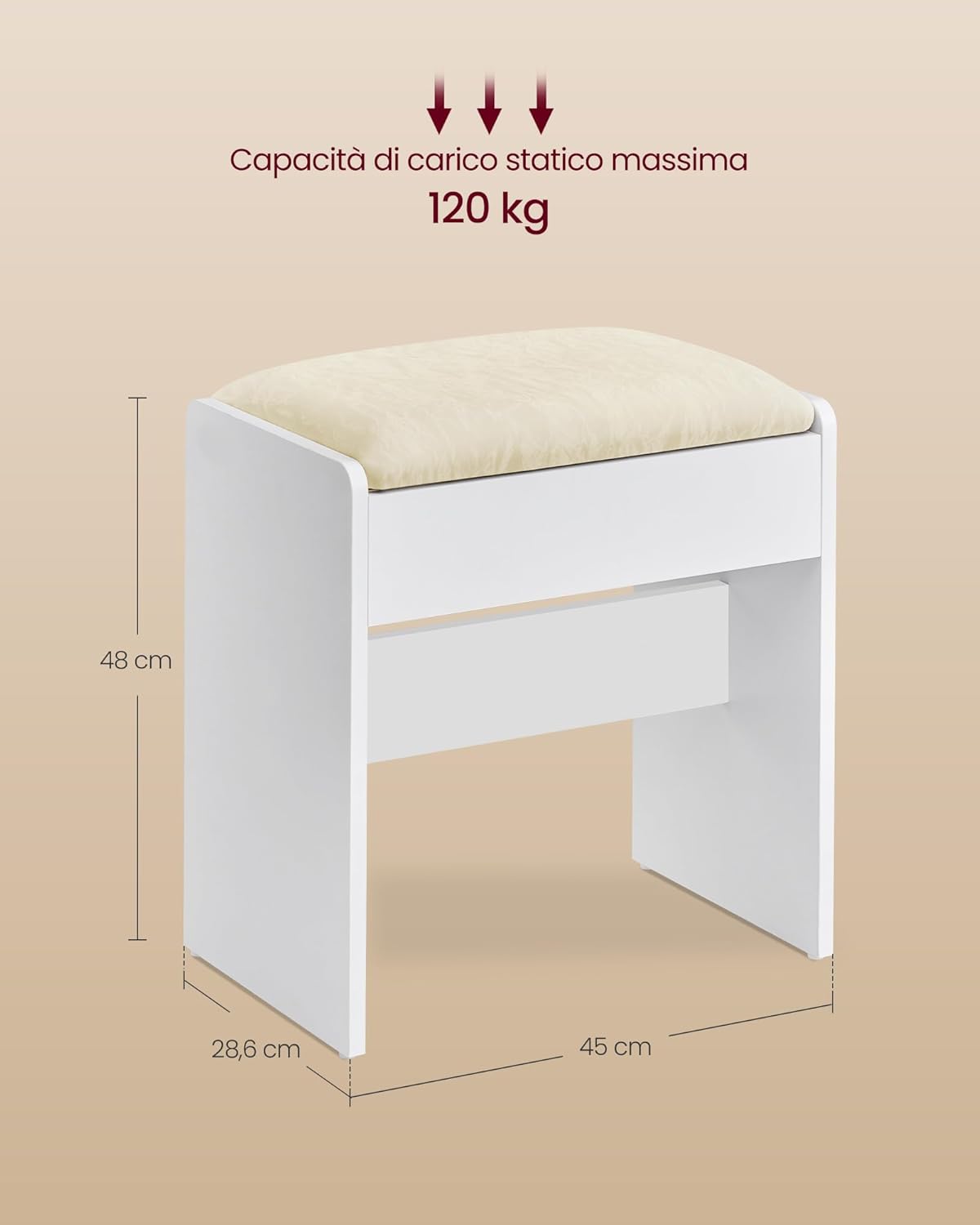 Thumbnail 2 de VASAGLE KAILYN Collezione – Sgabello Toeletta Trucco in velluto bianco opaco/crema, fino a 120 kg, Piedini antiscivolo