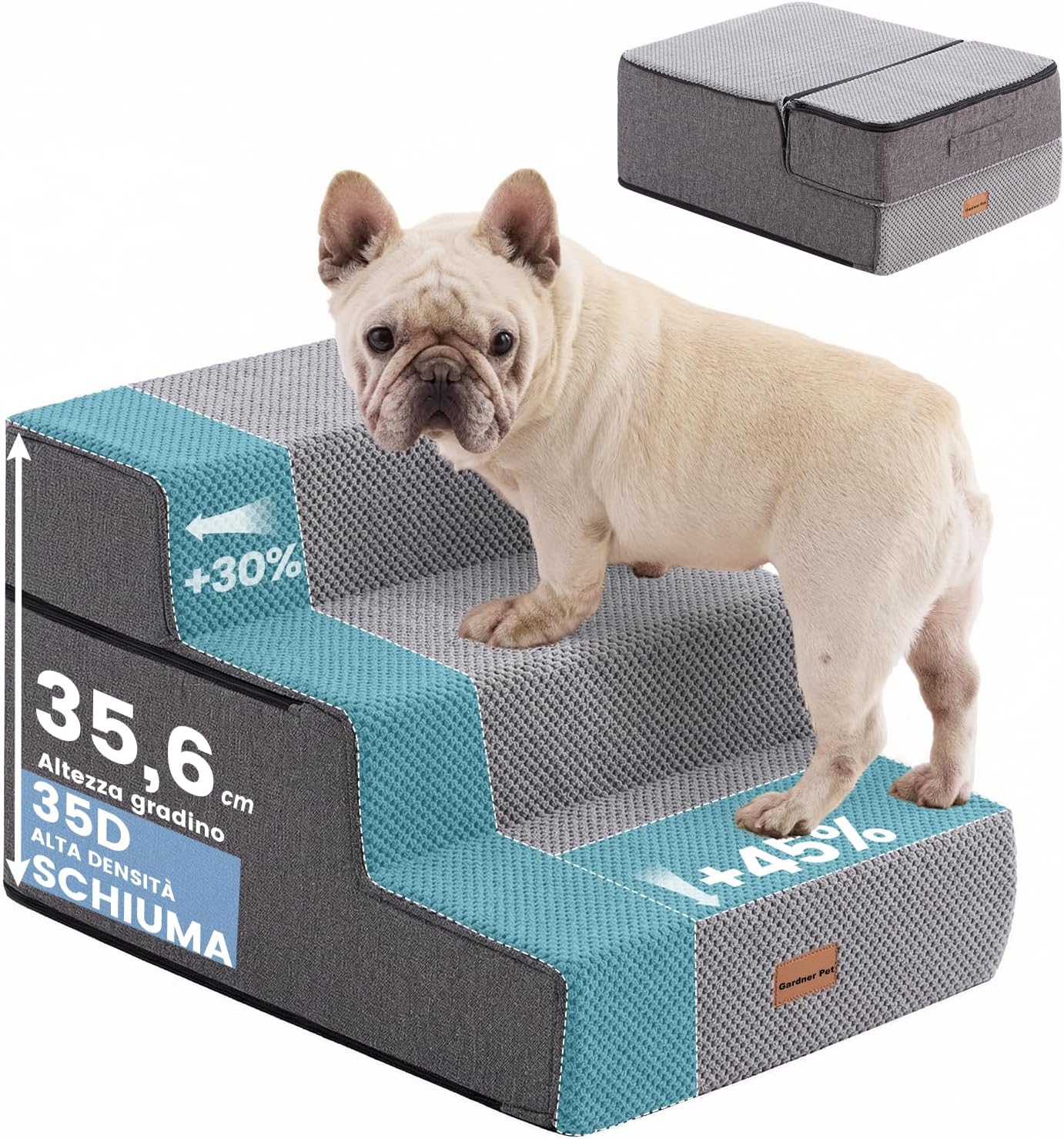 Thumbnail 6 de Gardner Pet Scala per Cani Piccola Taglia a 3 Gradini in Schiuma 35D con rivestimento impermeabile e antiscivolo, Beige