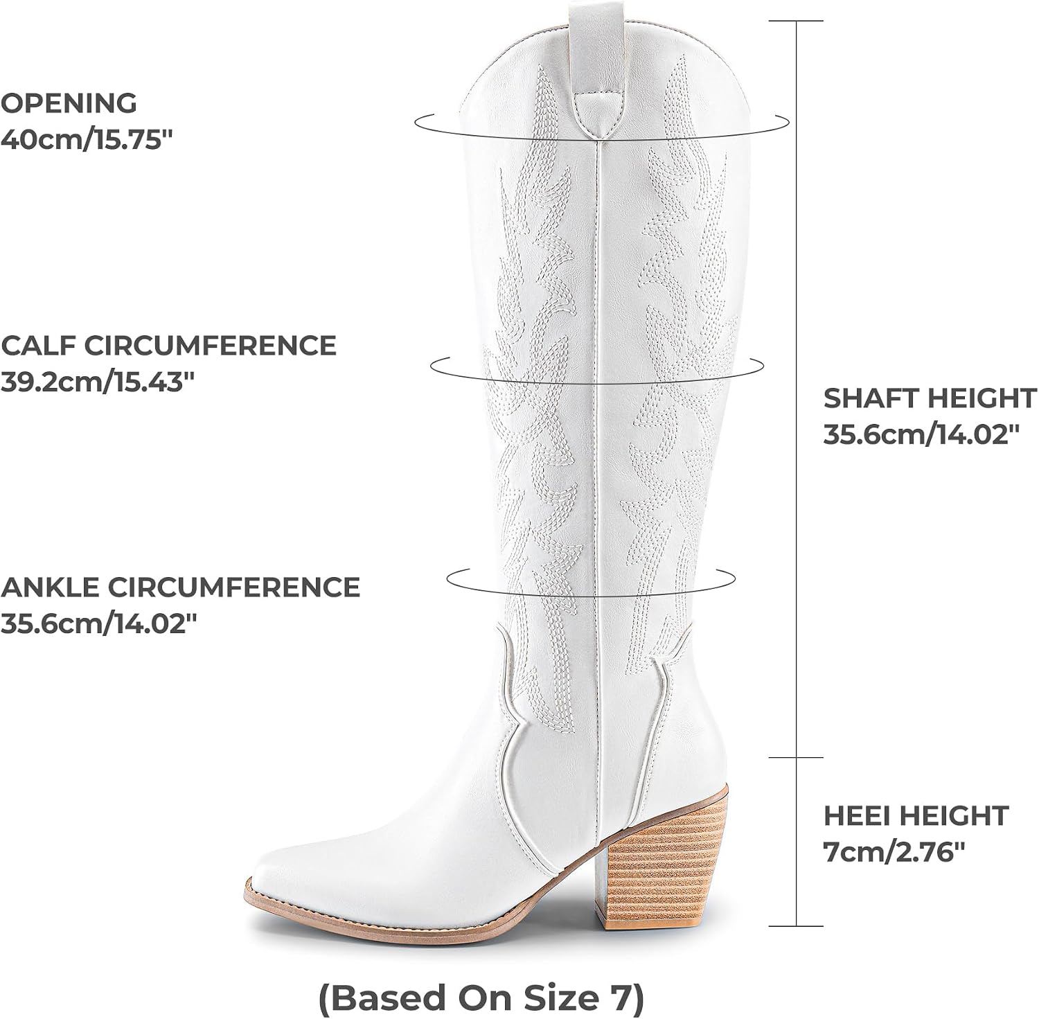 Thumbnail 3 de DREAM PAIRS Women's Cowboy Boots Wide Calf with Zipper, 3-Inch Block Heel, Pointed Toe, Embroidered Western Knee-High Boots