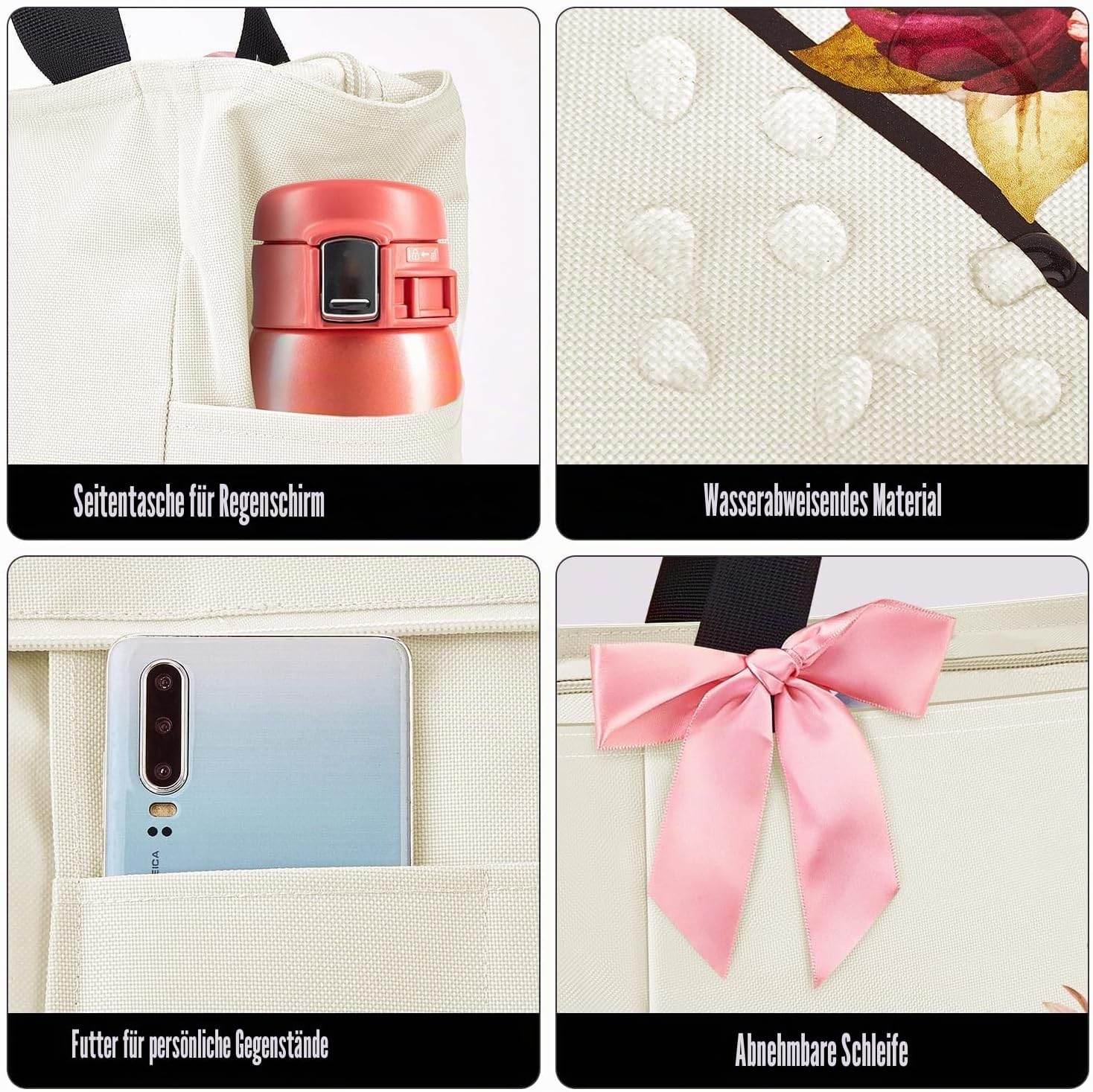 Detalle 2 de Vavabox Handtasche Damen A-Z Reißverschluss – Abnehmbare rosa Schleifen, personalisierte Geschenkidee
