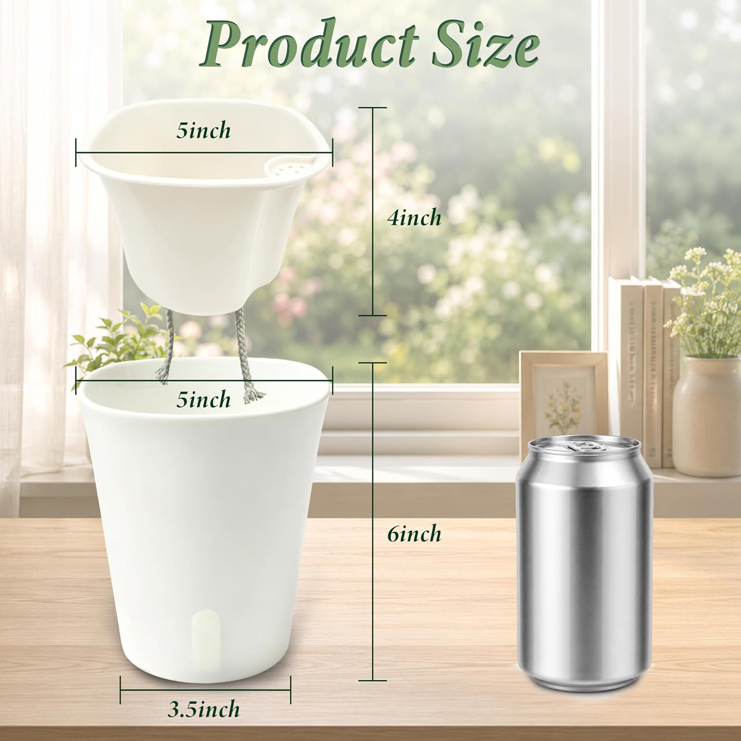 Detalle 2 de SYITCUN self watering pots, 5-inch indoor planters with water-level windows
