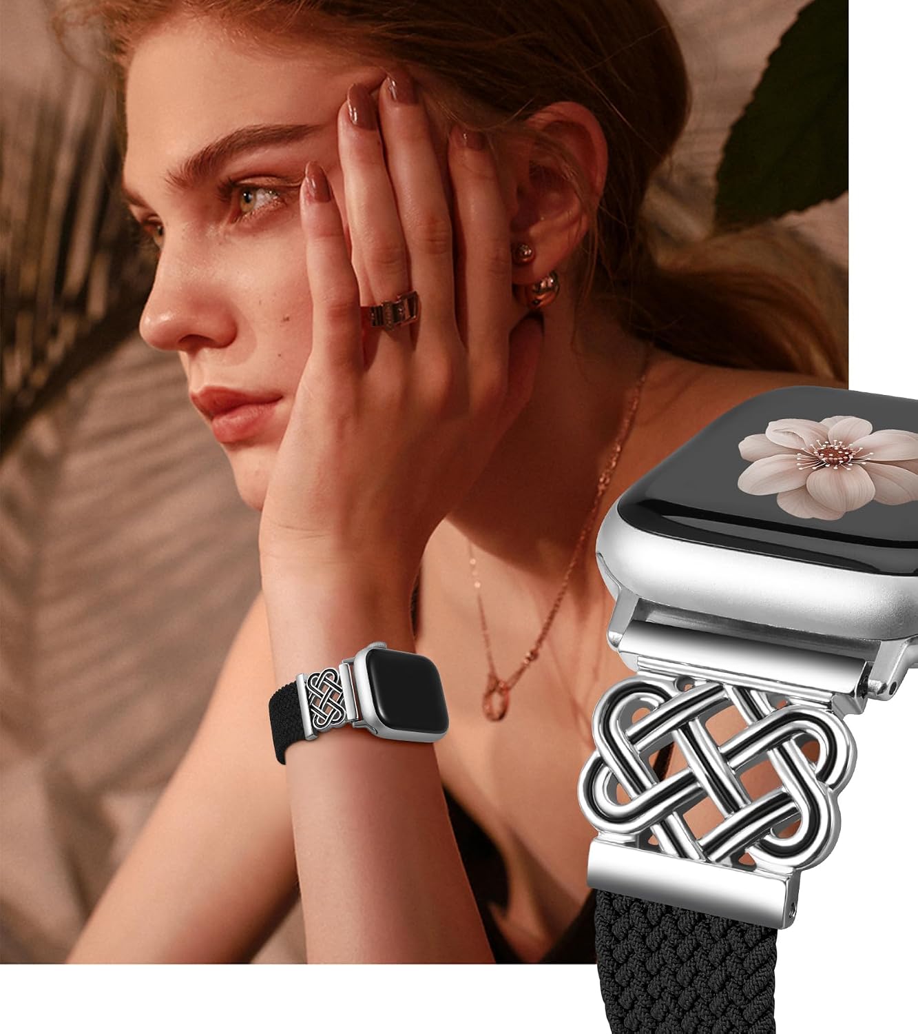 Detalle de TOYOUTHS Braided Magnetic Band for Apple Watch (38–49mm) – Celtic Inspired Elastic Strap