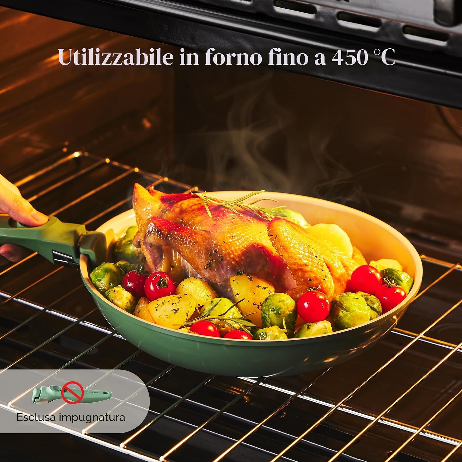 Detalle de Redchef Set Padelle con Manico Rimovibile (20, 24, 28 cm) in Ceramica Antiaderente al Granito, per Induzione