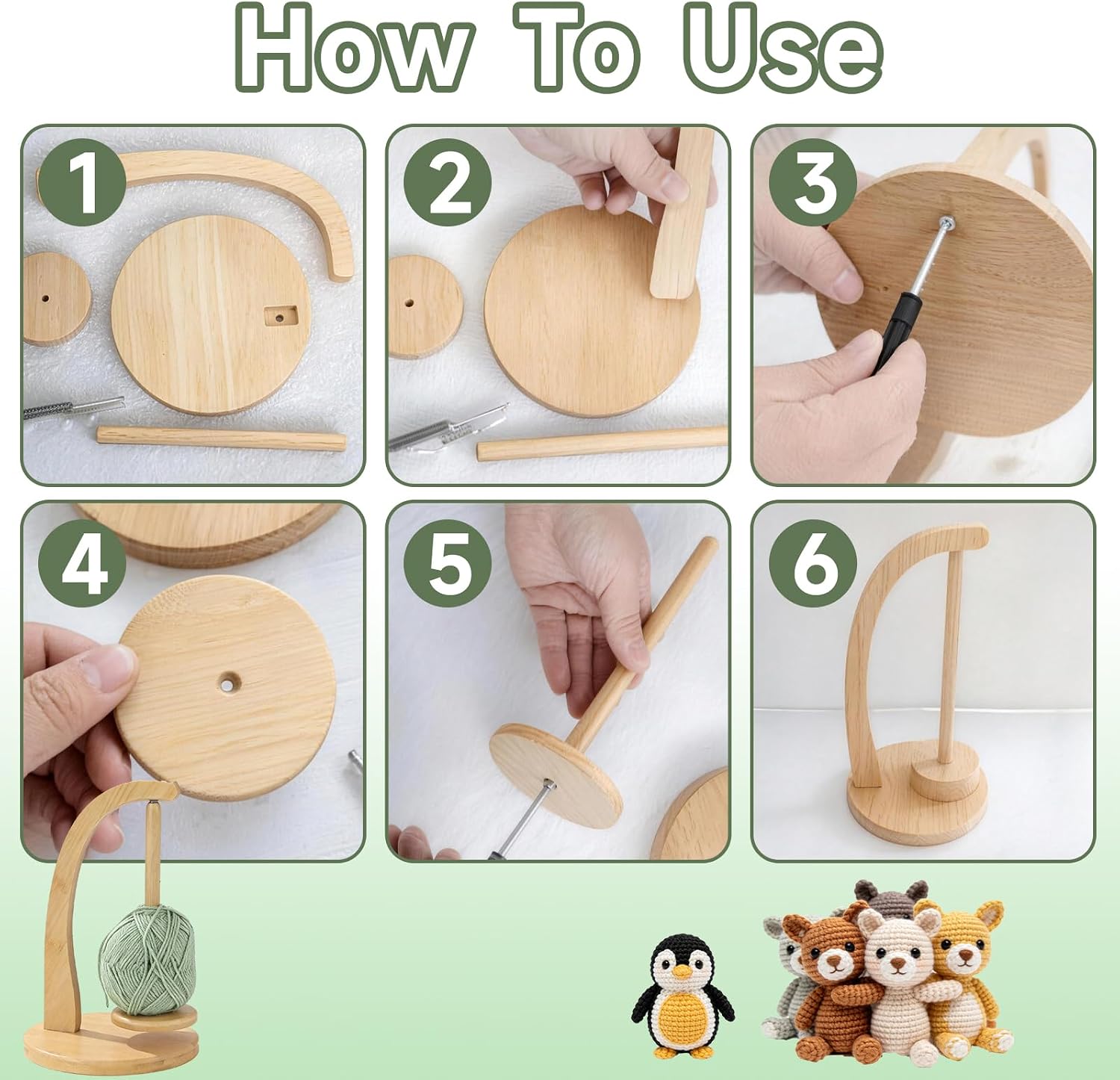 Thumbnail 3 de Icetop Yarn Ball Holder: Wooden Yarn Spinner with Magnetic Rotating Spool, 320g Capacity