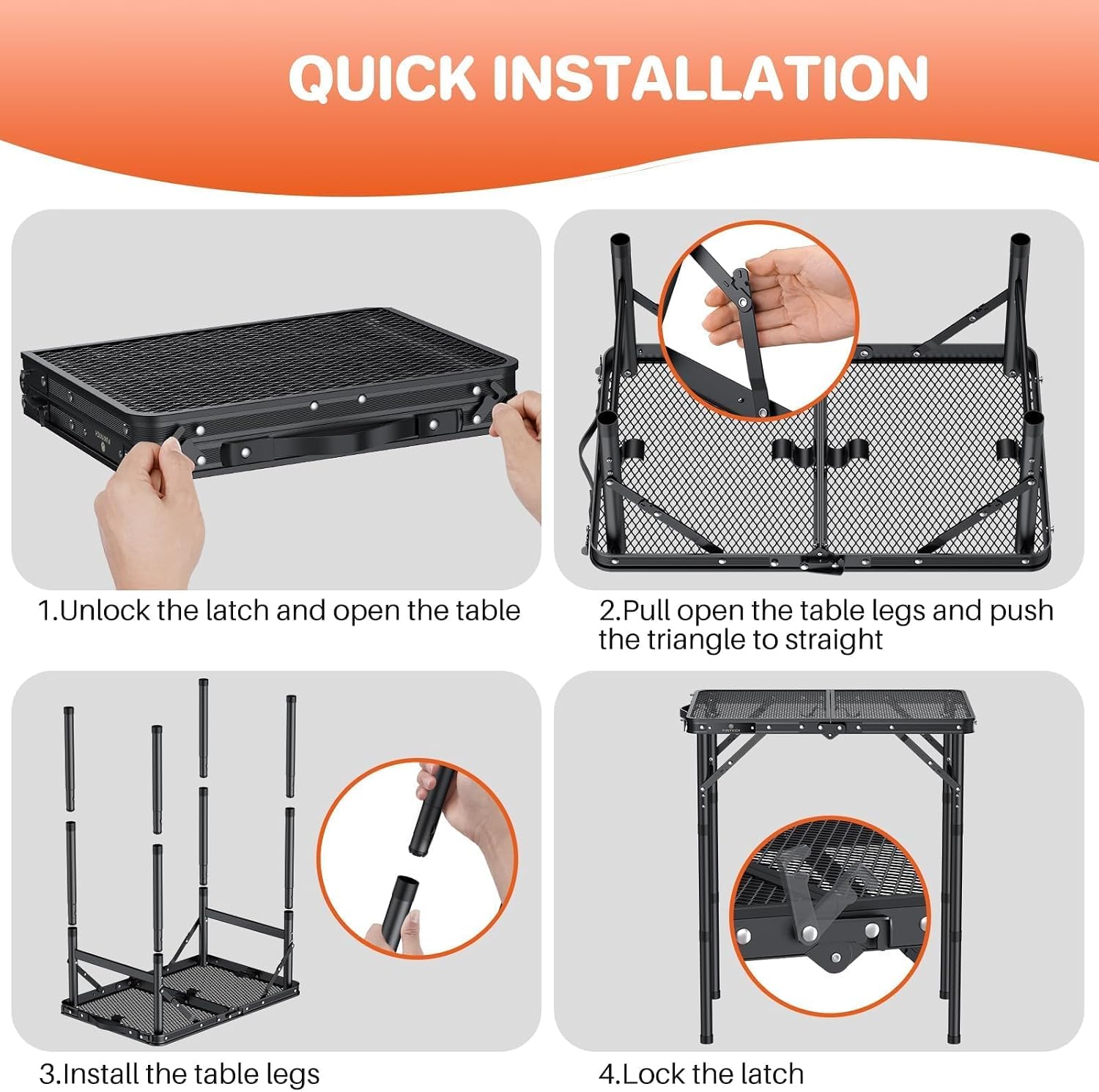 Thumbnail 6 de FUNYKICH FUN021UKA Folding Grill Table, 3 Heights, 58 x 40 cm, Black
