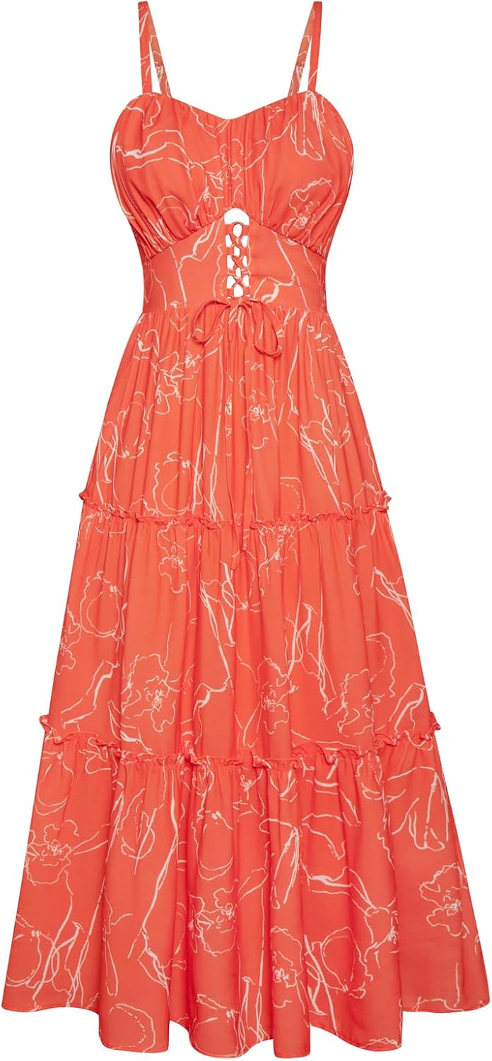 Detalle 2 de GRACE KARIN Robe d'été pour Femme – robe florale A-Line à bretelles avec poches