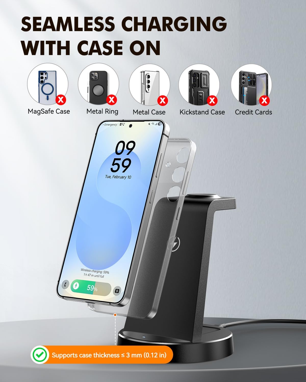 Detalle de Wireless Charger for Samsung: 3-in-1 Android Charging Station