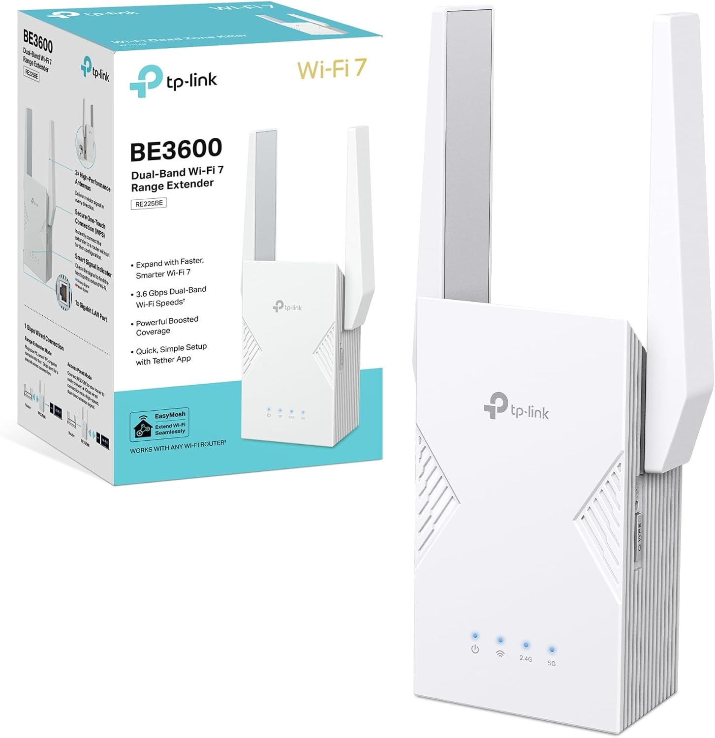 TP-Link WiFi 7 RE225BE ripetitore WiFi dual-band fino a 3,6 Gbps con 1 porta Gigabit