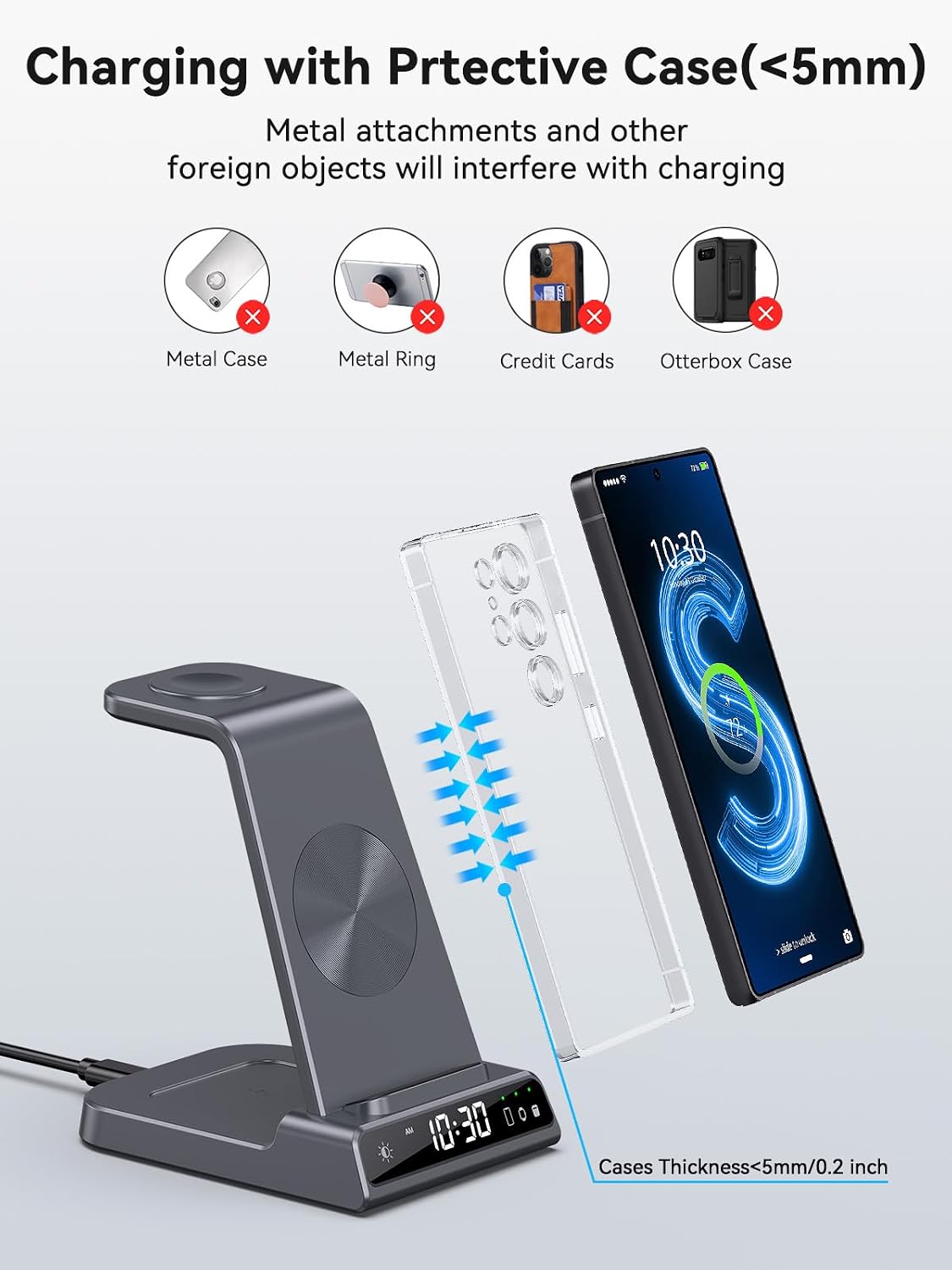 Detalle de Station de Charge Sans Fil 3 en 1 pour Samsung Galaxy S25 Ultra – Montre et Buds (Gris)