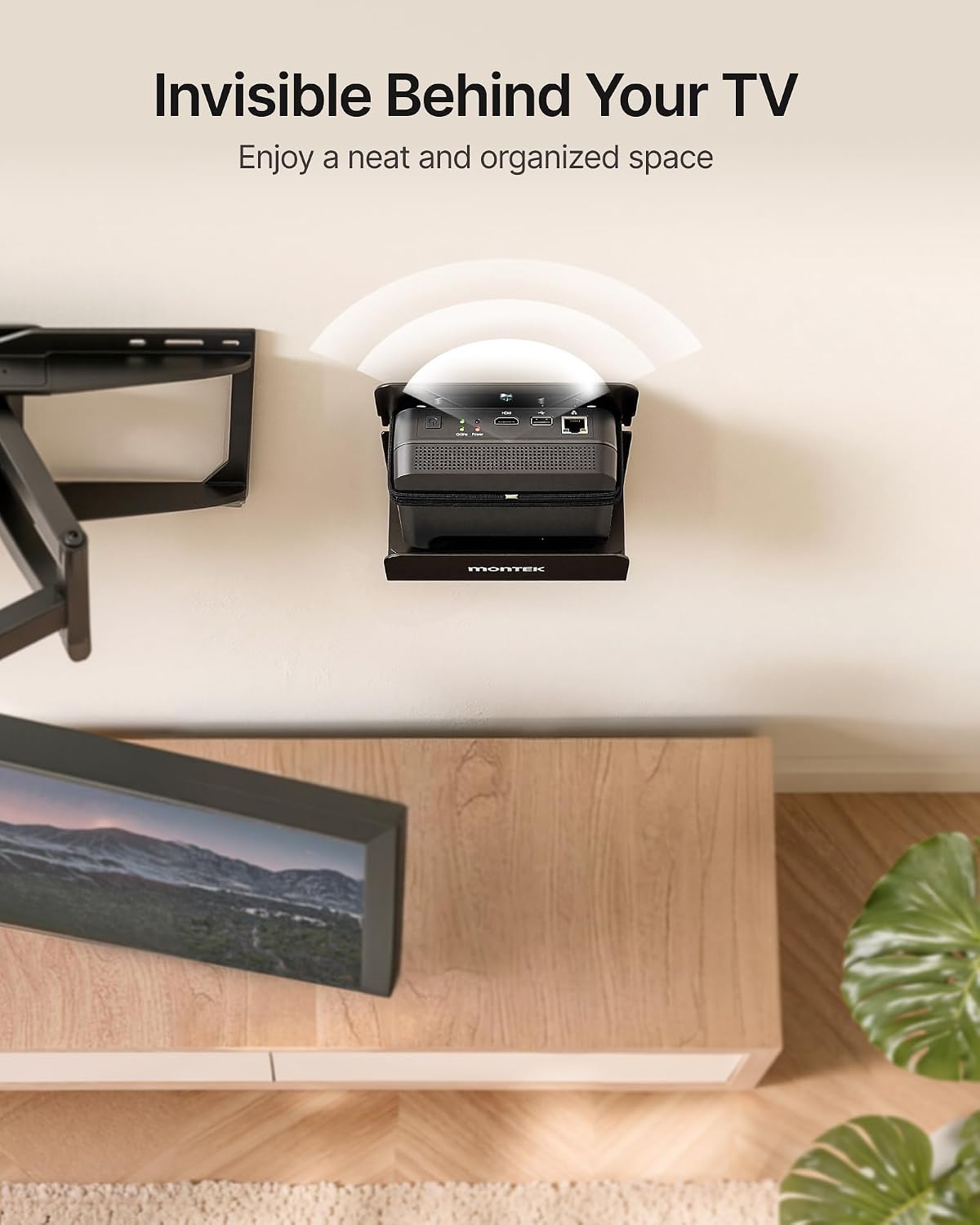 Detalle de monTEK Adjustable Cable Box Wall Mount: Wide, Supports Up to 11 LBS