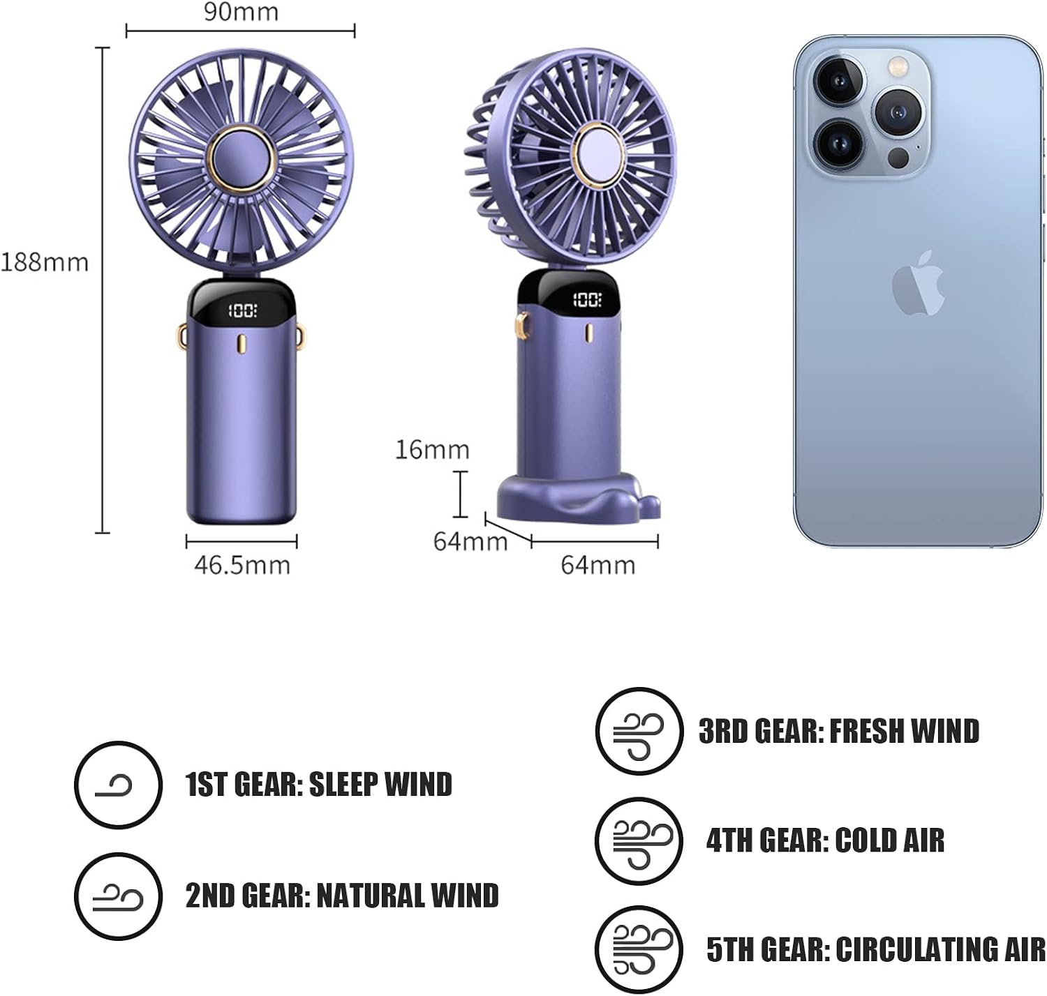 Thumbnail 3 de Mini ventilatore portatile 5000 mAh USB