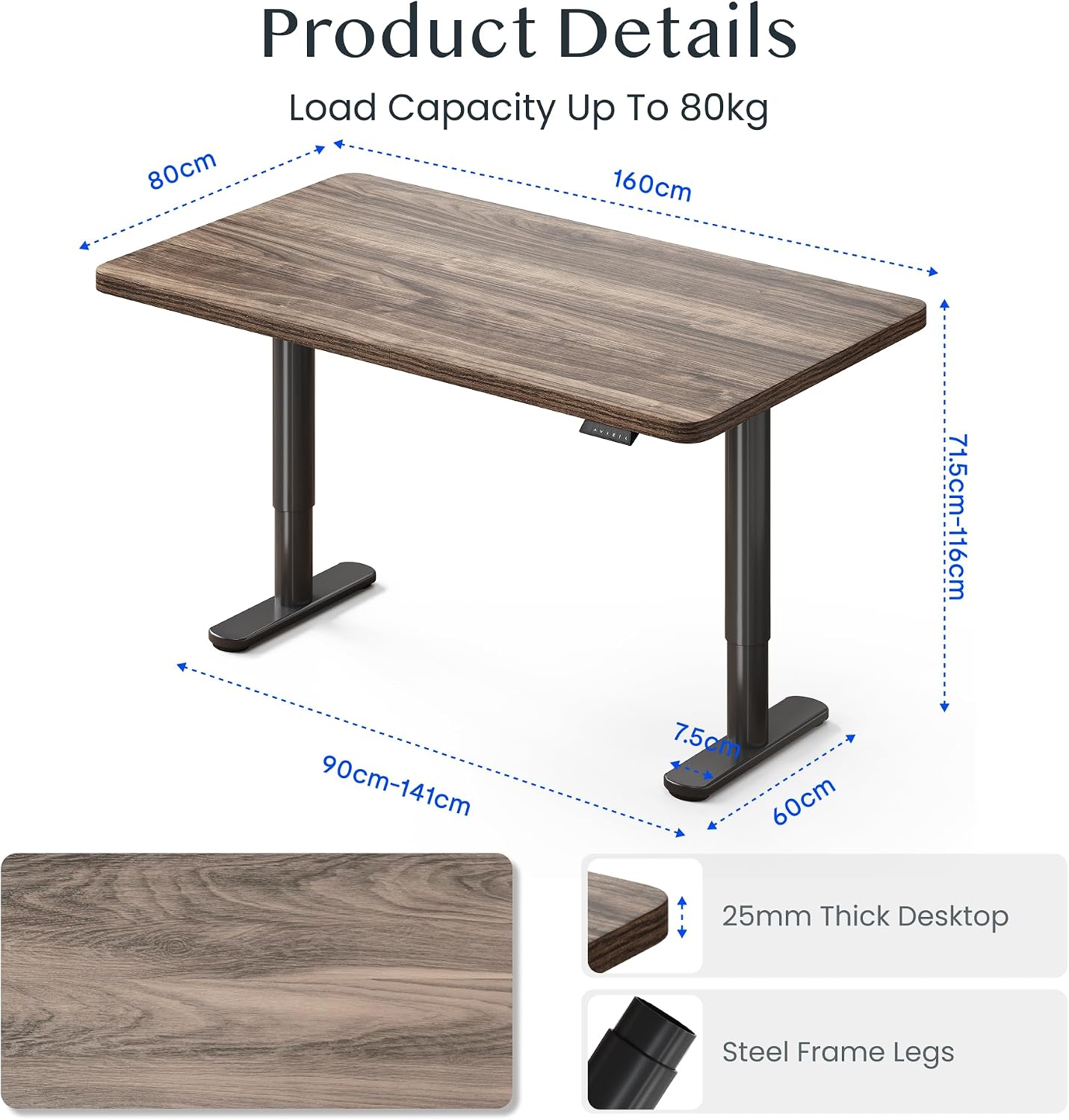 Detalle 2 de FlexiSpot CylineX Electric Standing Desk, 160 x 80 cm, Memory Presets